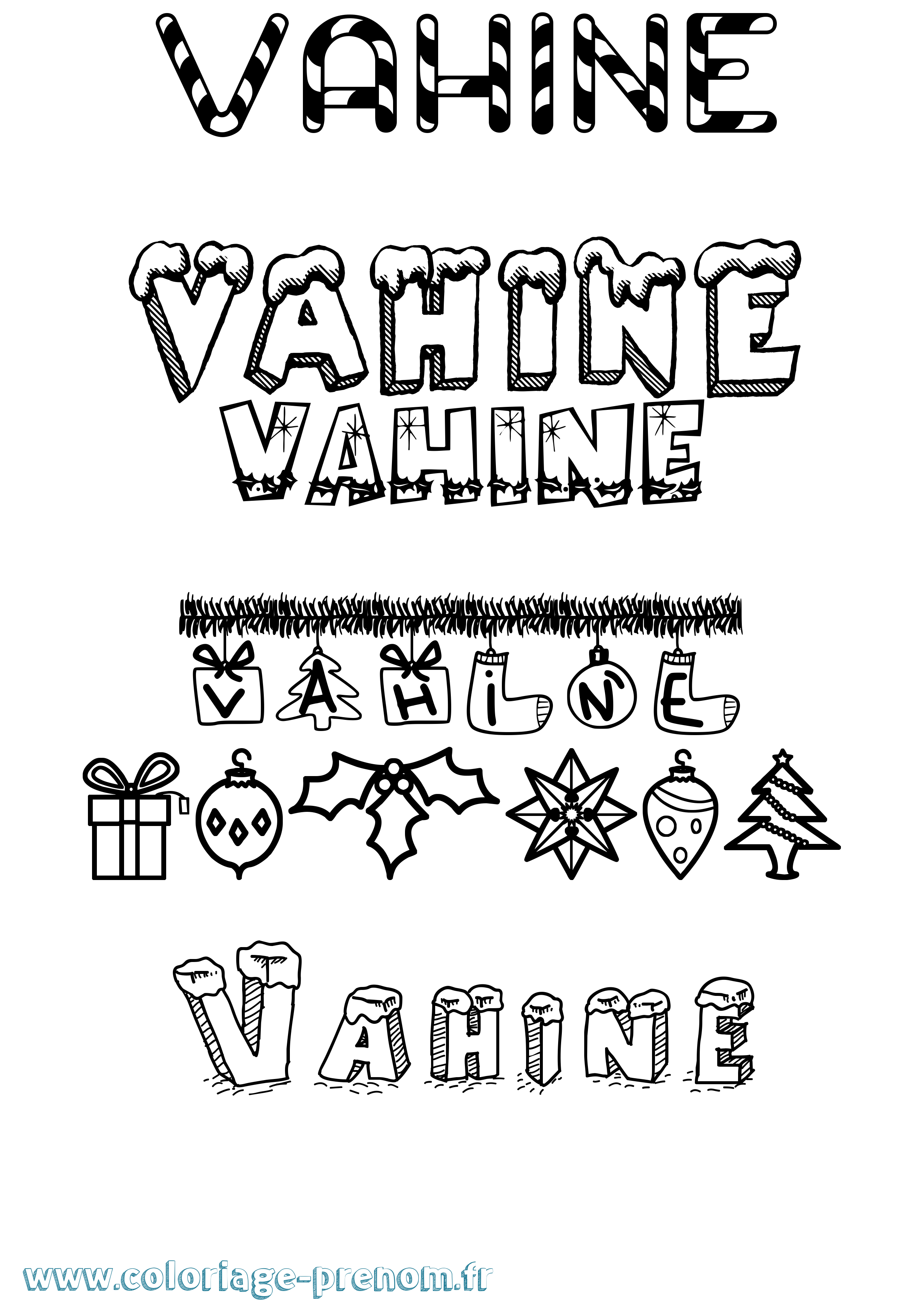 Coloriage Vahine Noël Coloriage prénom Vahine Noël