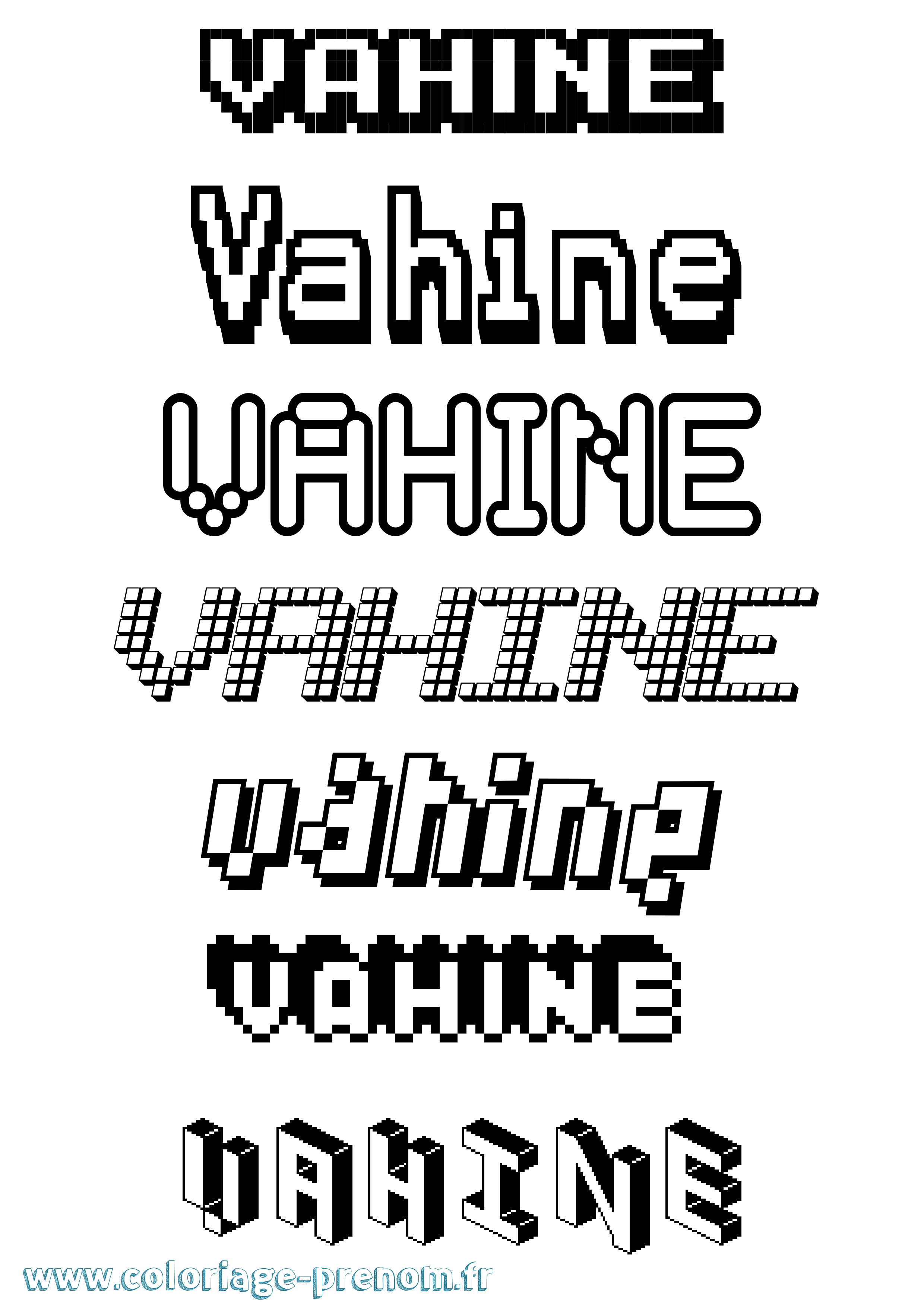 Coloriage Vahine Pixel Coloriage prénom Vahine Pixel