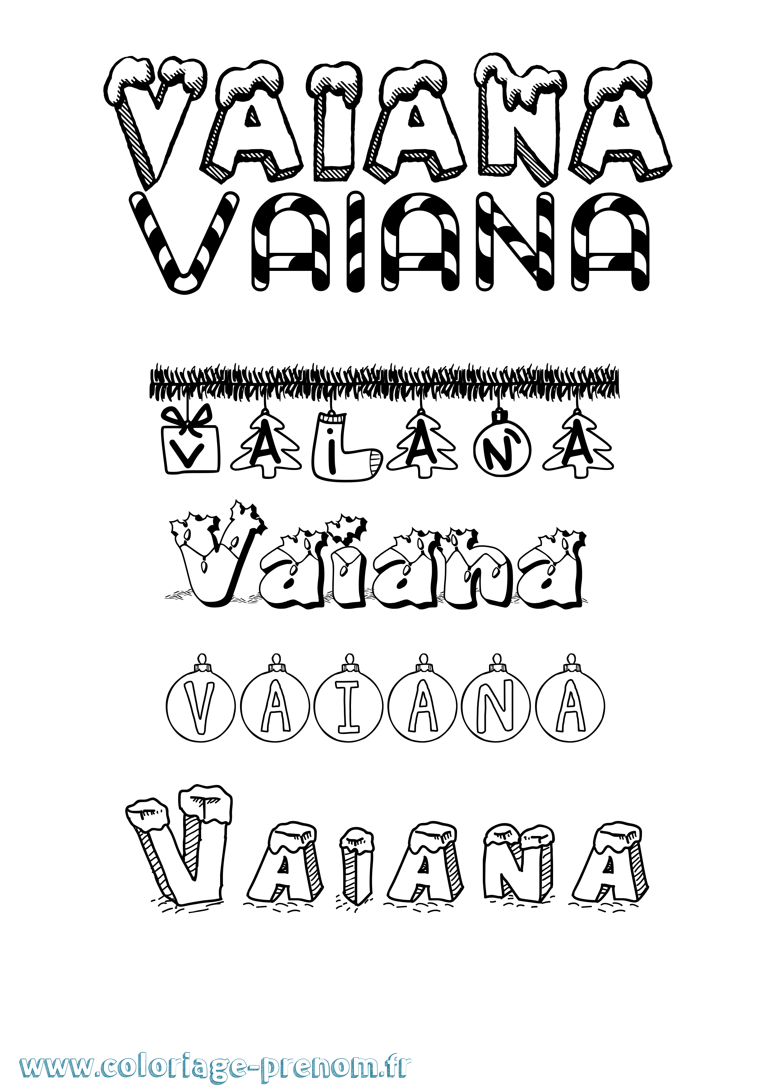 Coloriage Vaiana Noël Coloriage prénom Vaiana Noël