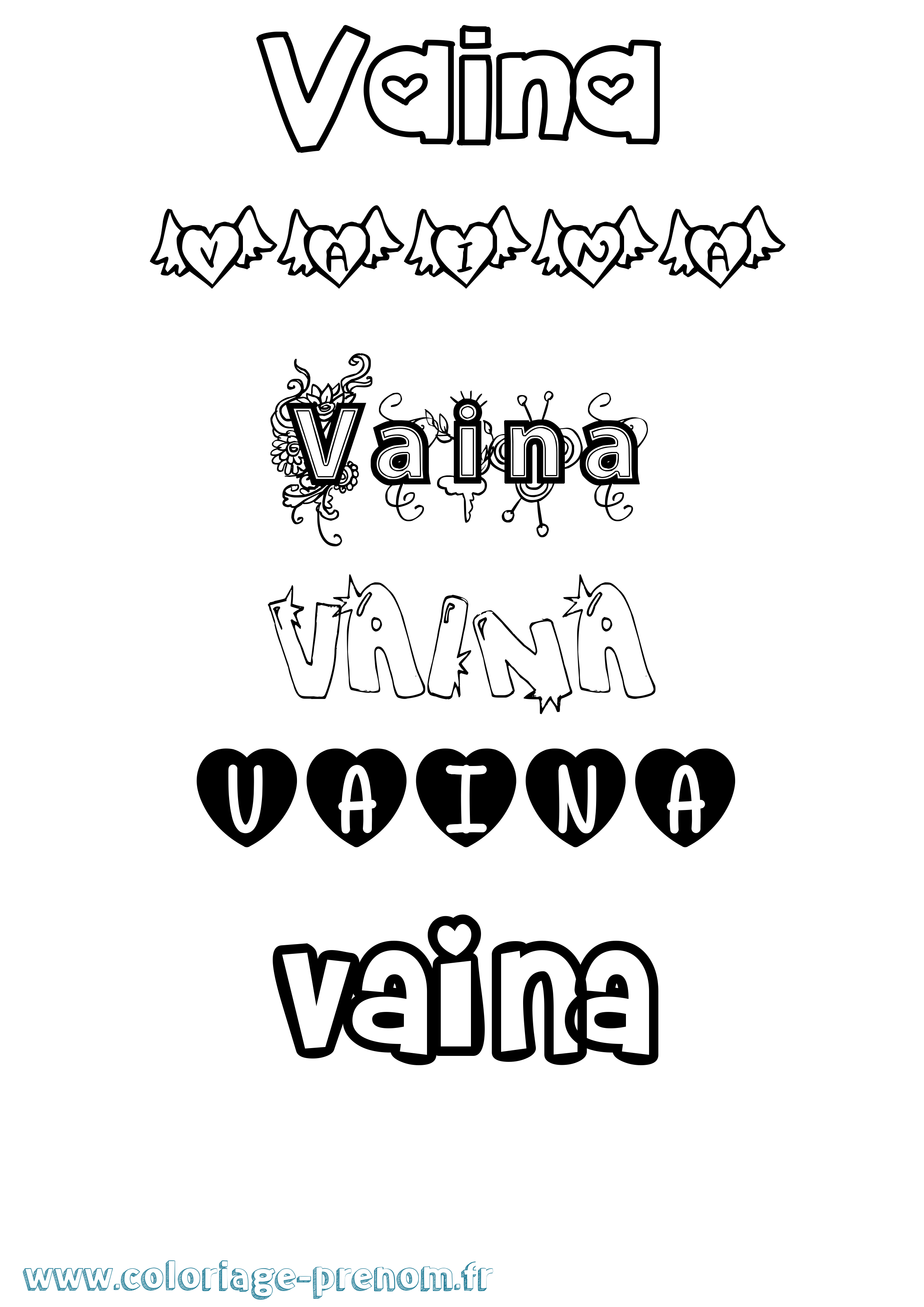 Coloriage prénom Vaina Girly