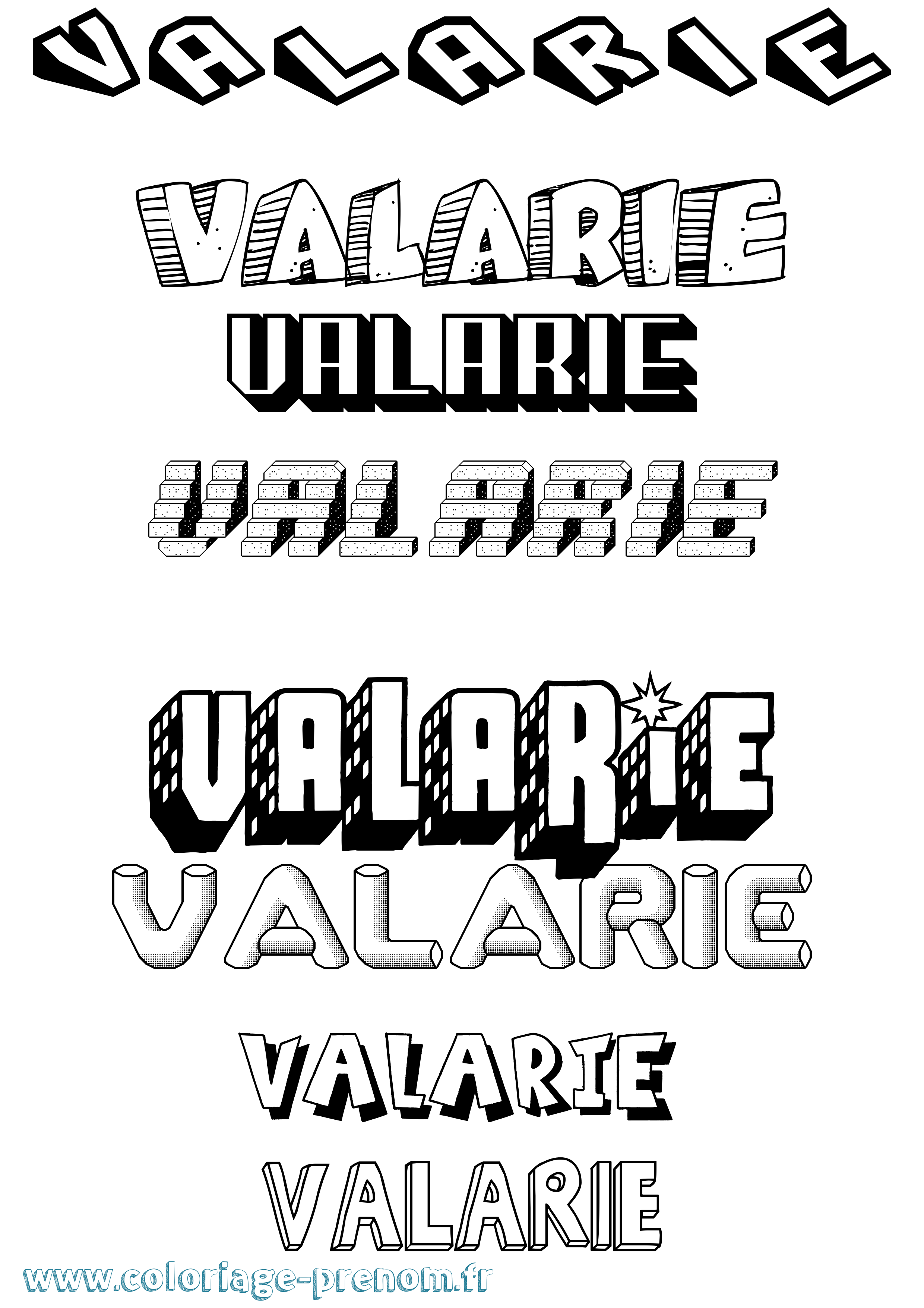 Coloriage prénom Valarie Effet 3D