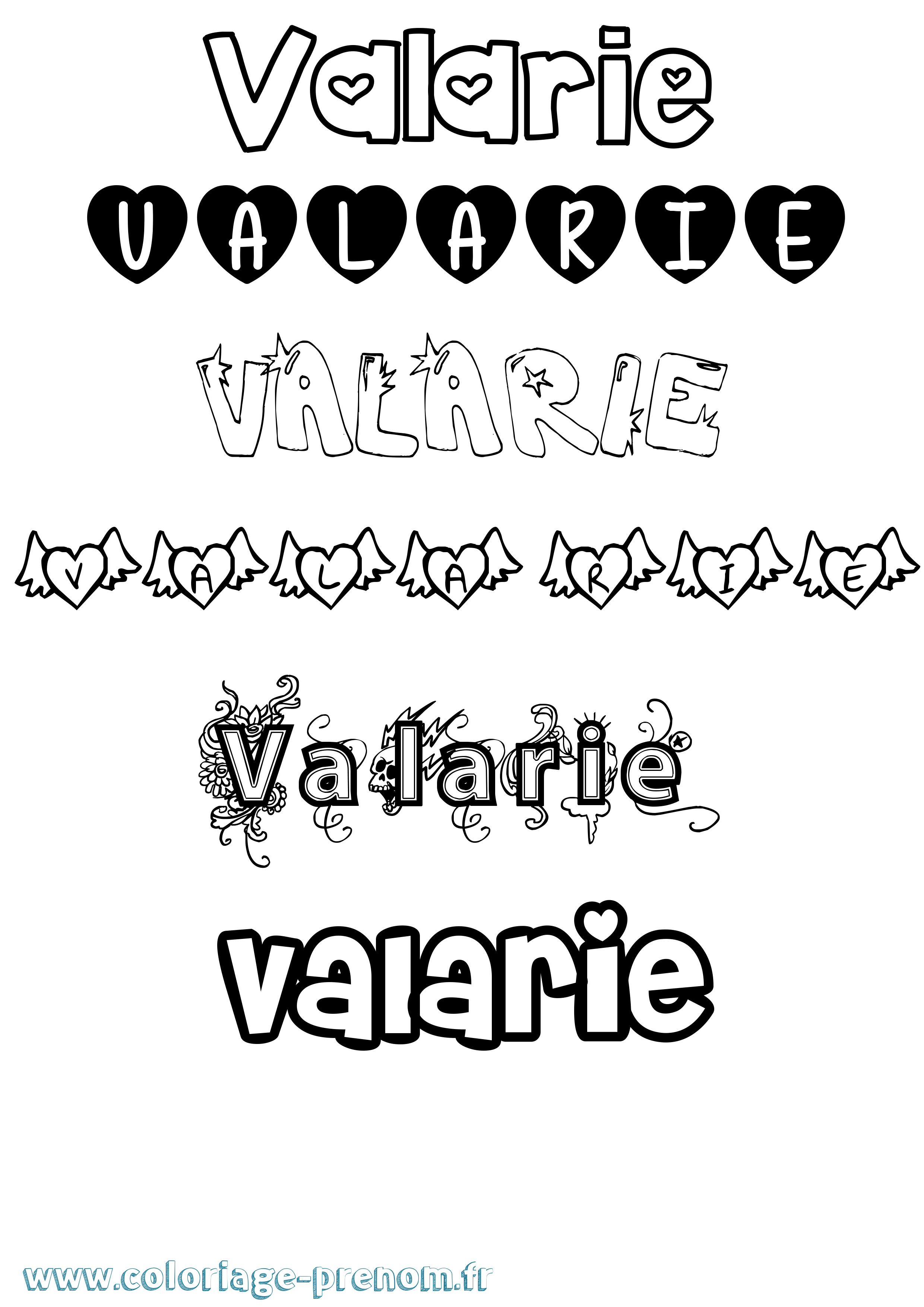 Coloriage Valarie Girly Coloriage prénom Valarie Girly