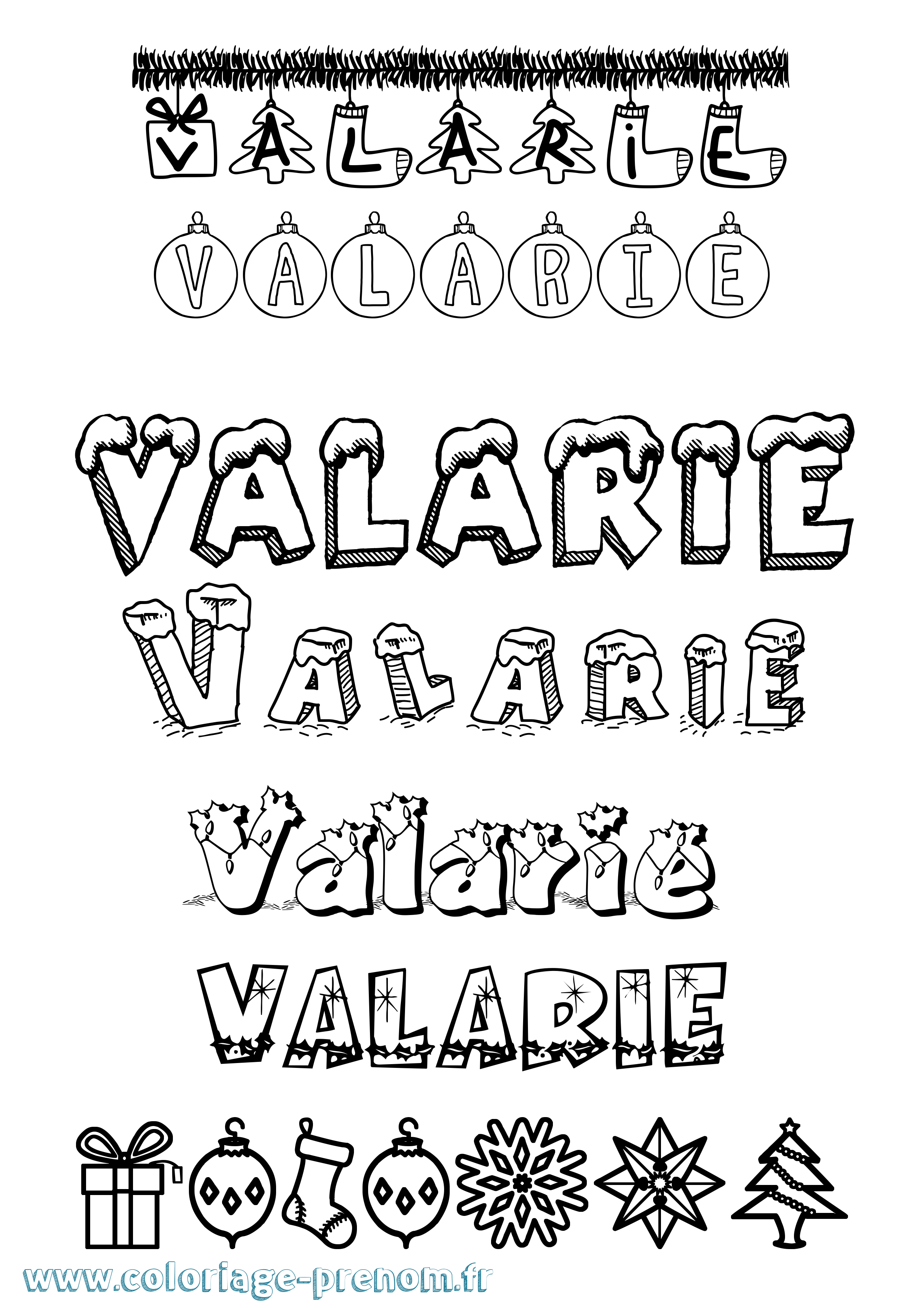 Coloriage prénom Valarie Noël