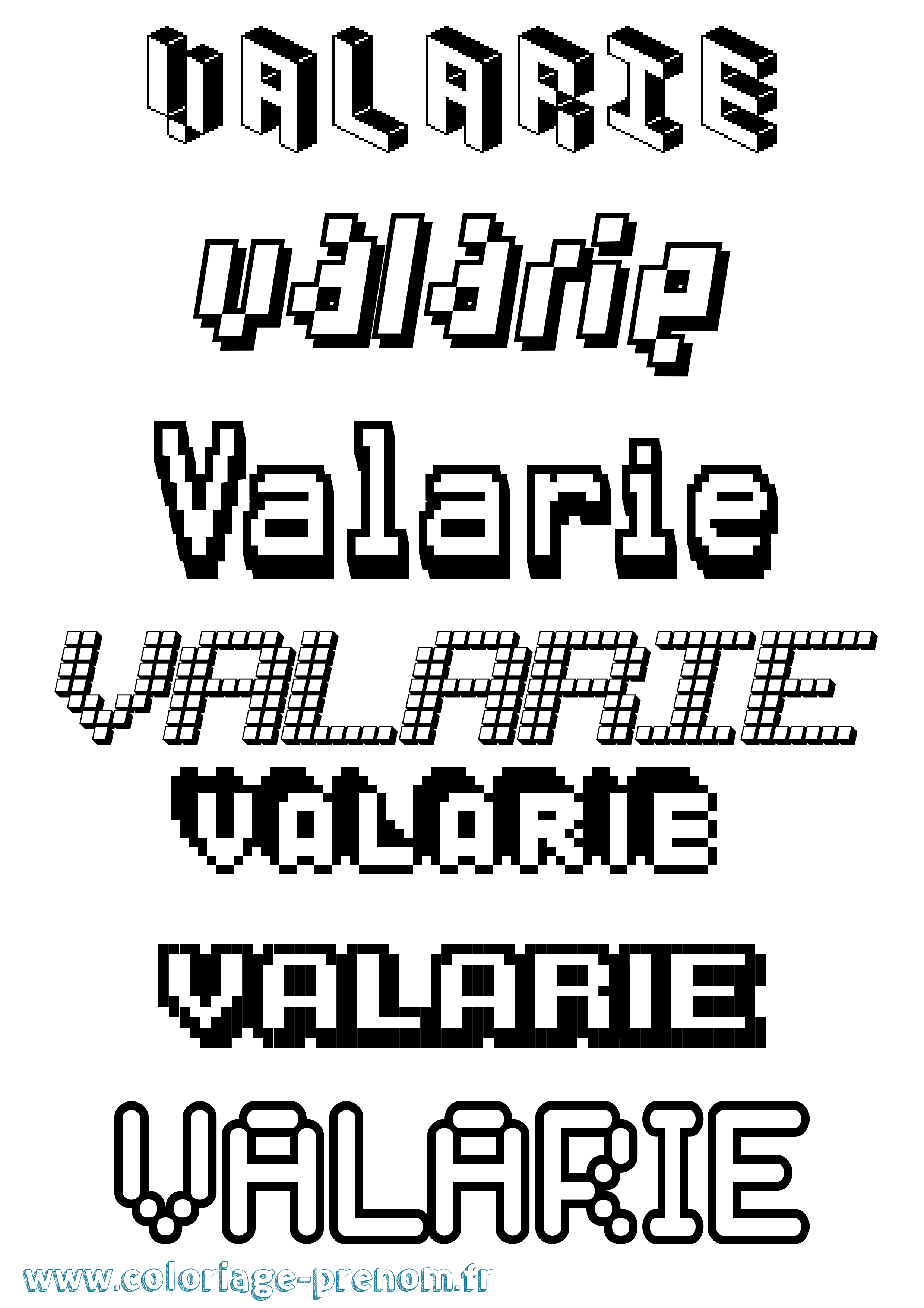Coloriage prénom Valarie Pixel