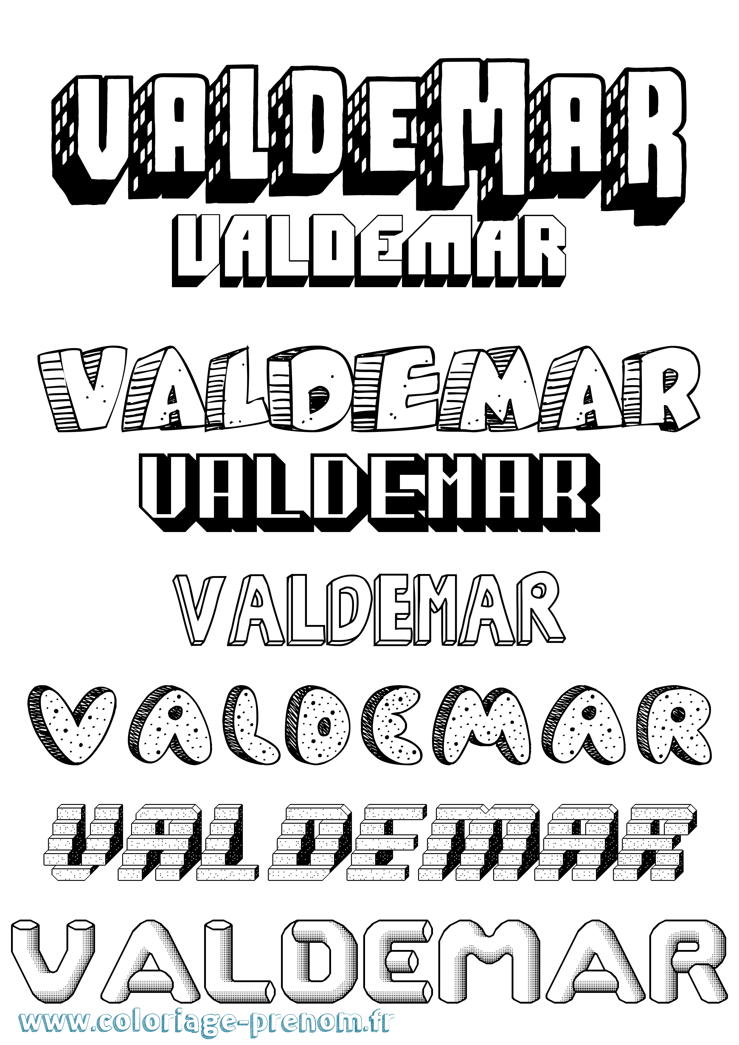 Coloriage Valdemar Effet 3D Coloriage prénom Valdemar Effet 3D