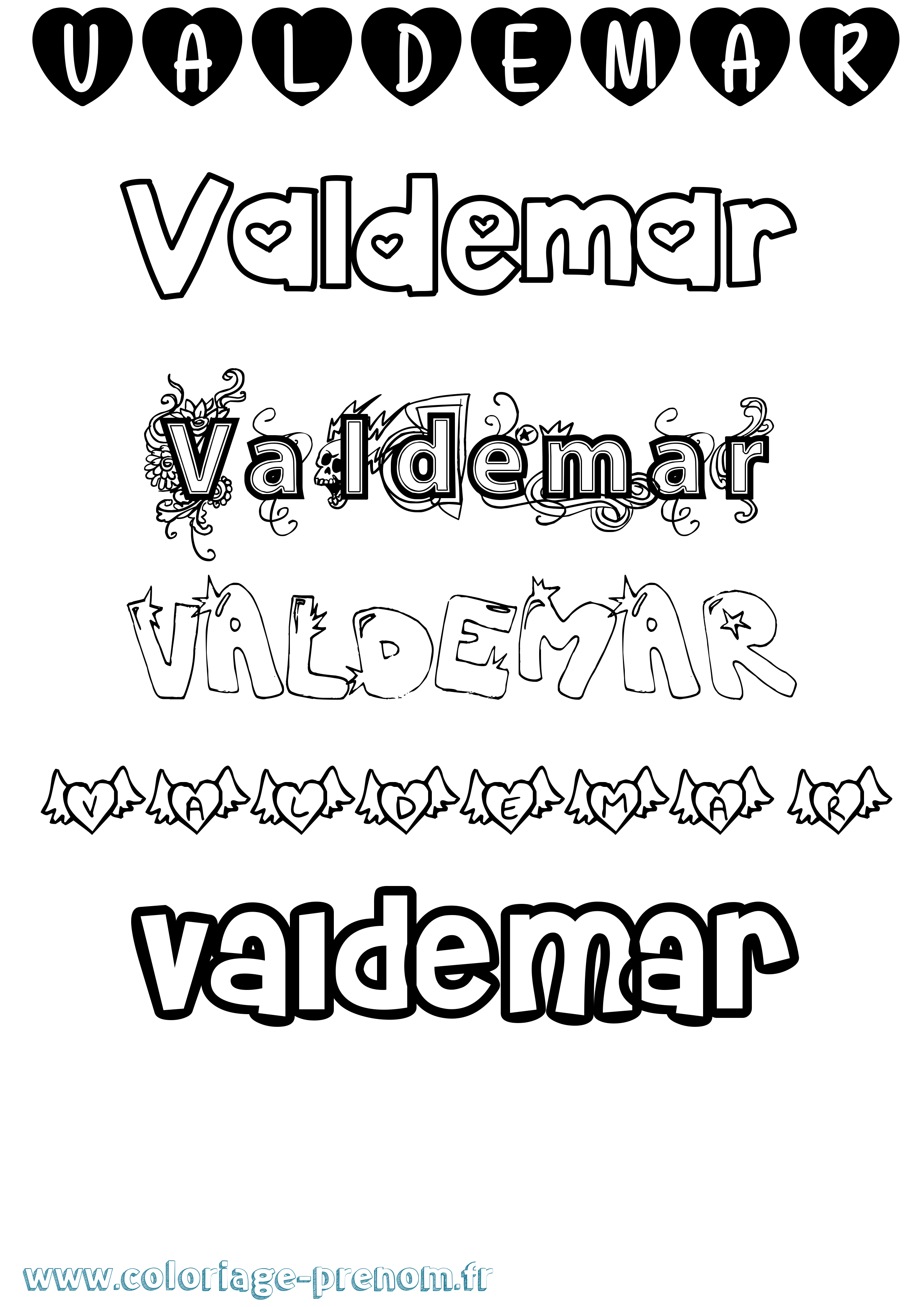 Coloriage Valdemar Girly Coloriage prénom Valdemar Girly