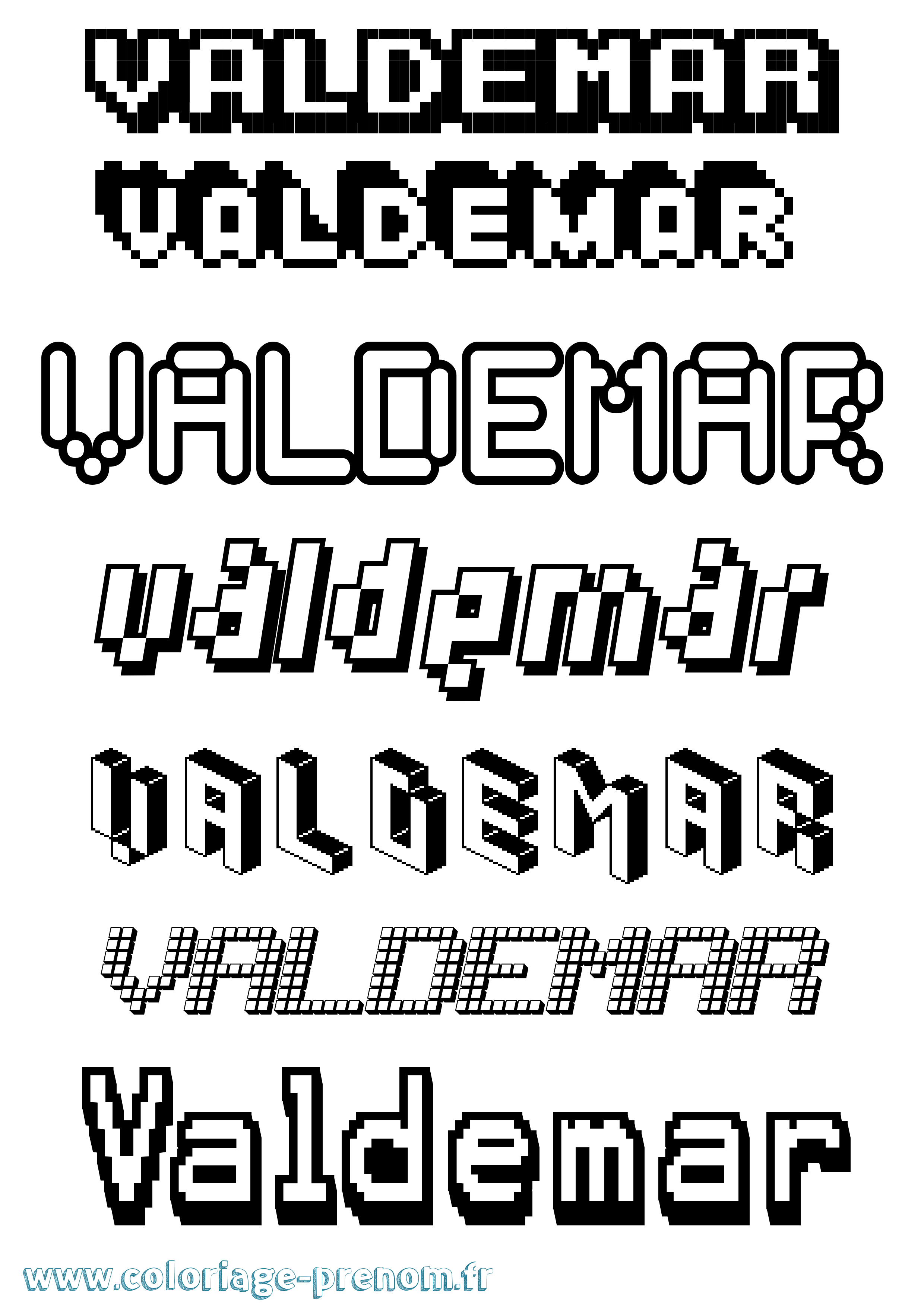 Coloriage Valdemar Pixel Coloriage prénom Valdemar Pixel