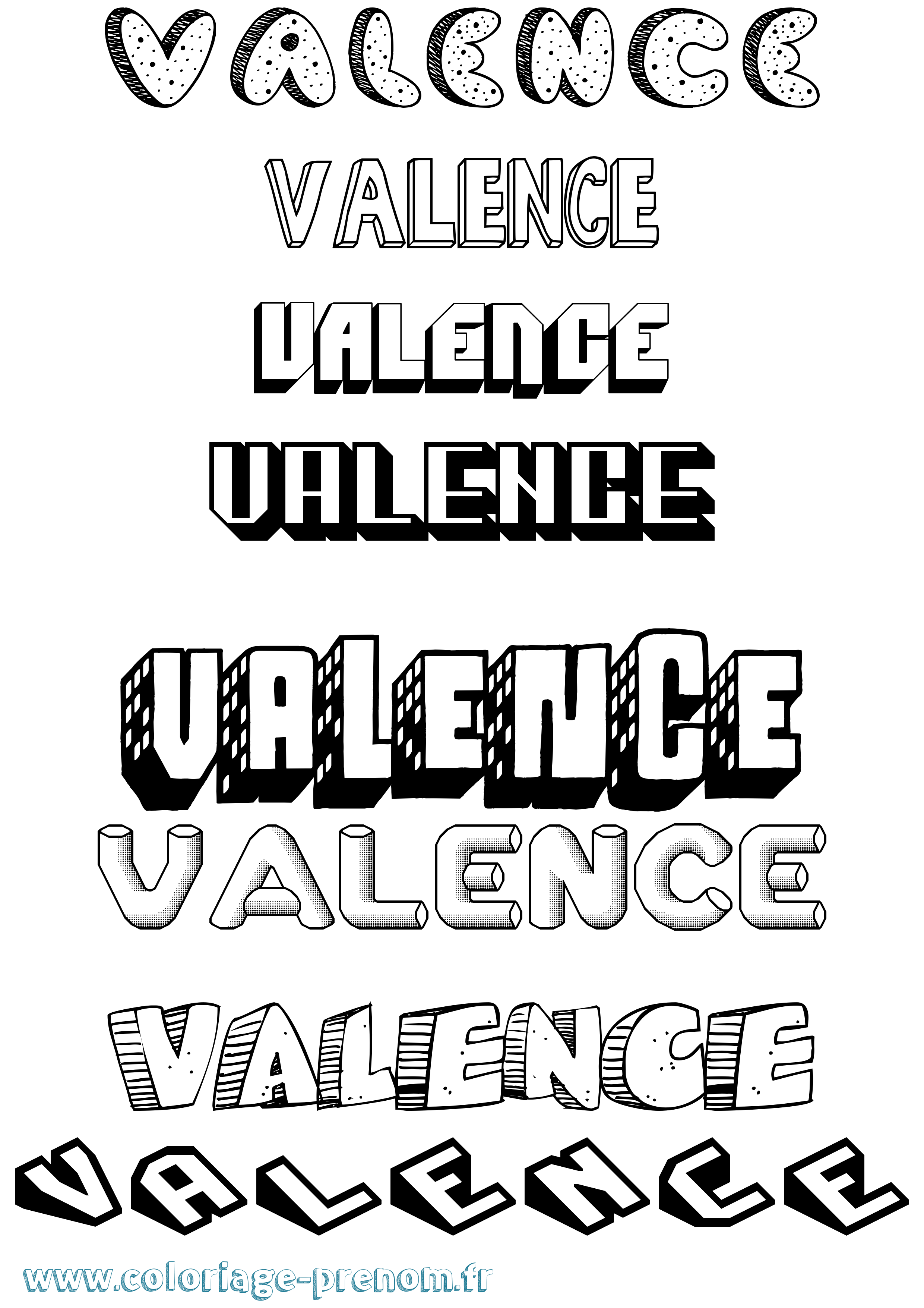Coloriage Valence Effet 3D Coloriage prénom Valence Effet 3D