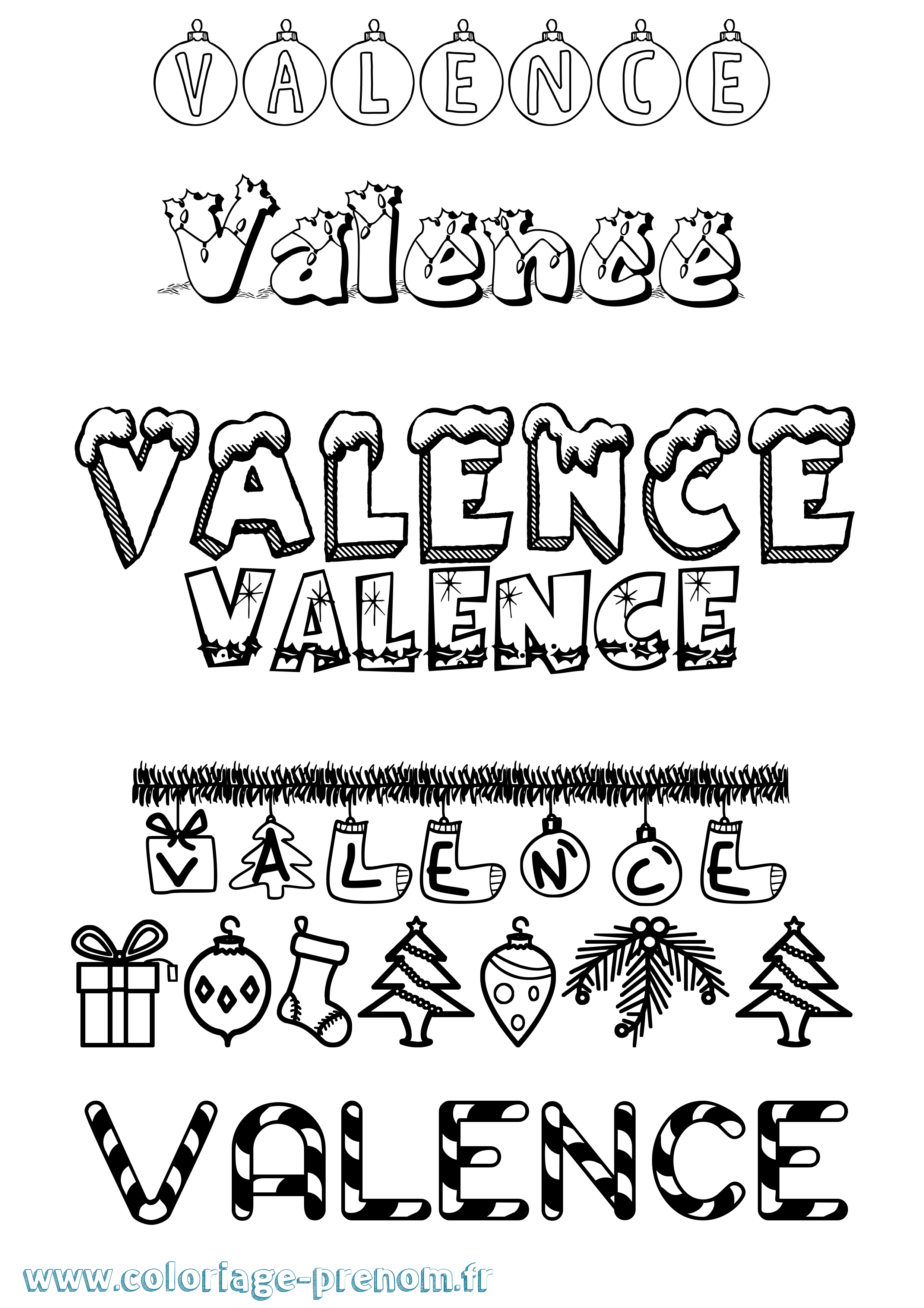 Coloriage Valence Noël Coloriage prénom Valence Noël