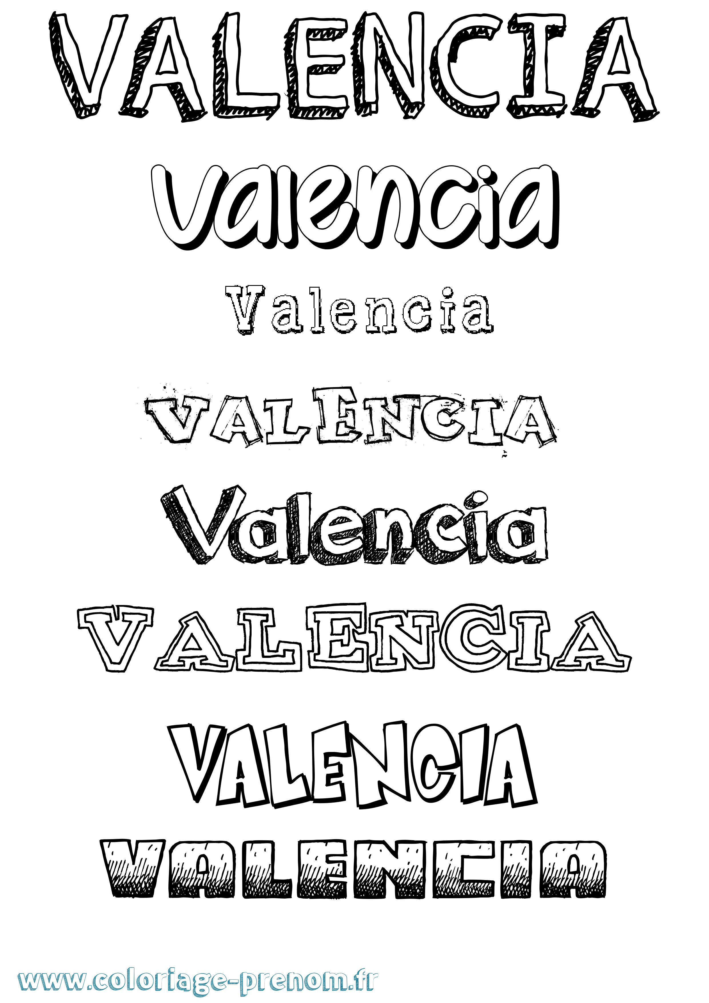 Coloriage prénom Valencia Dessiné