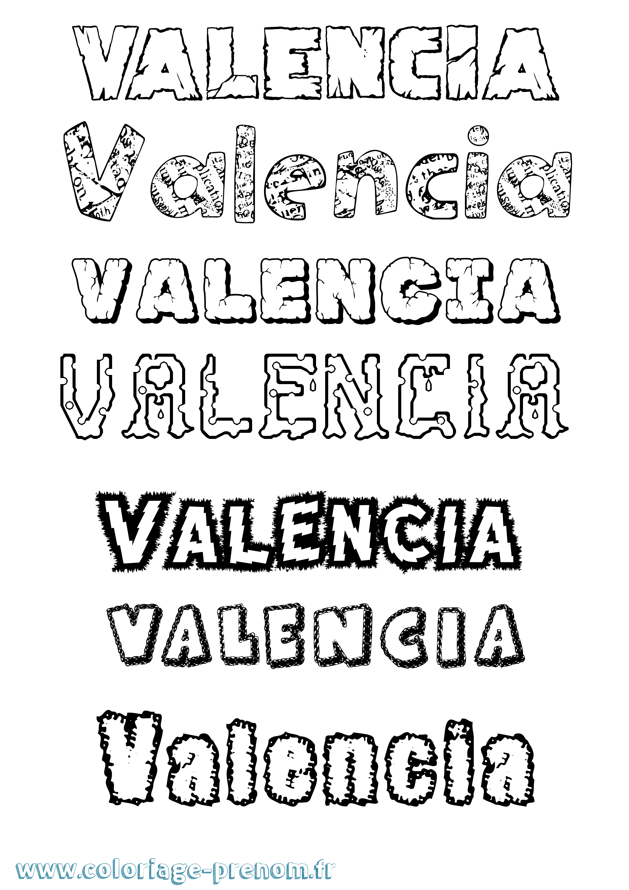 Coloriage prénom Valencia Destructuré