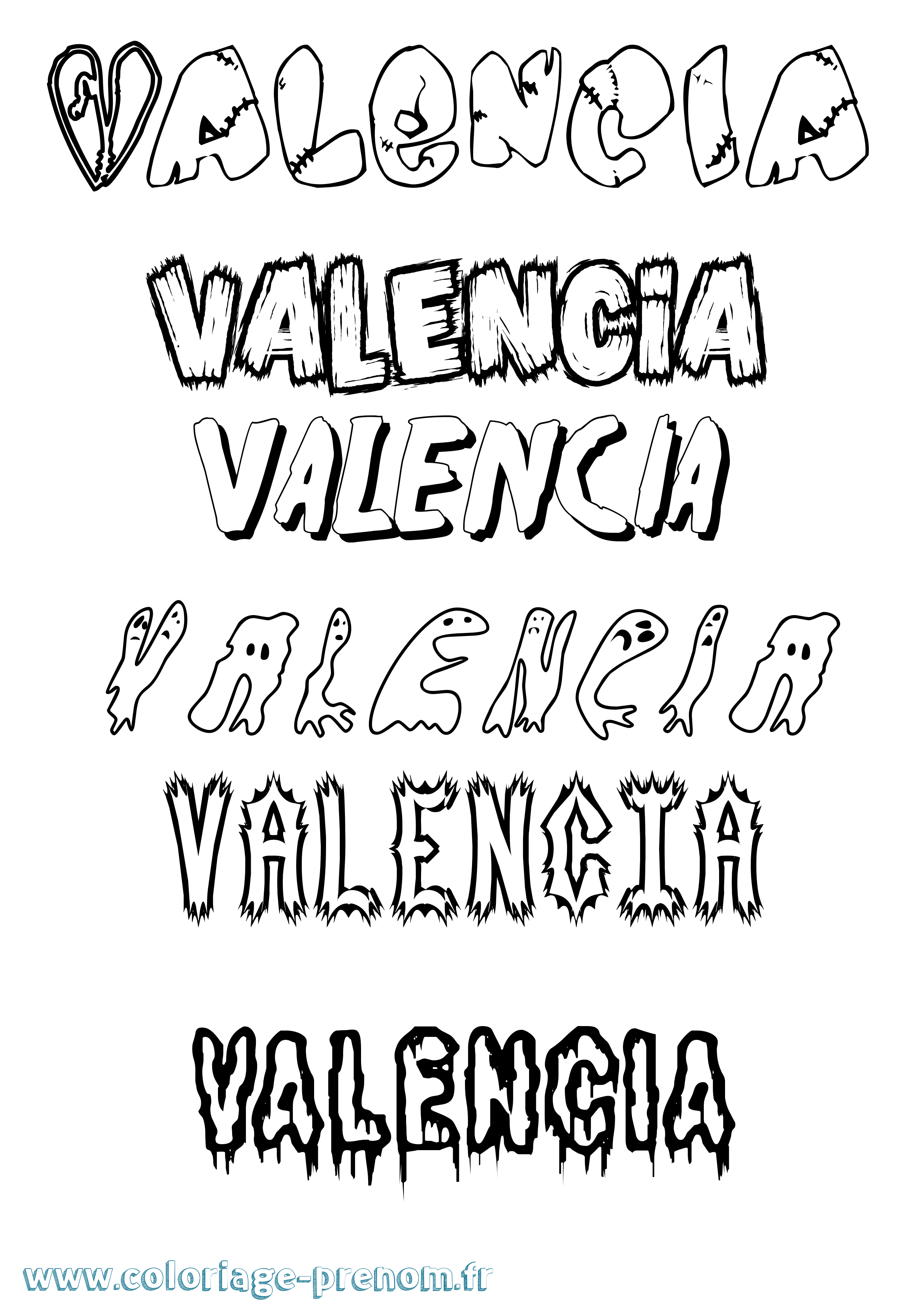 Coloriage prénom Valencia Frisson