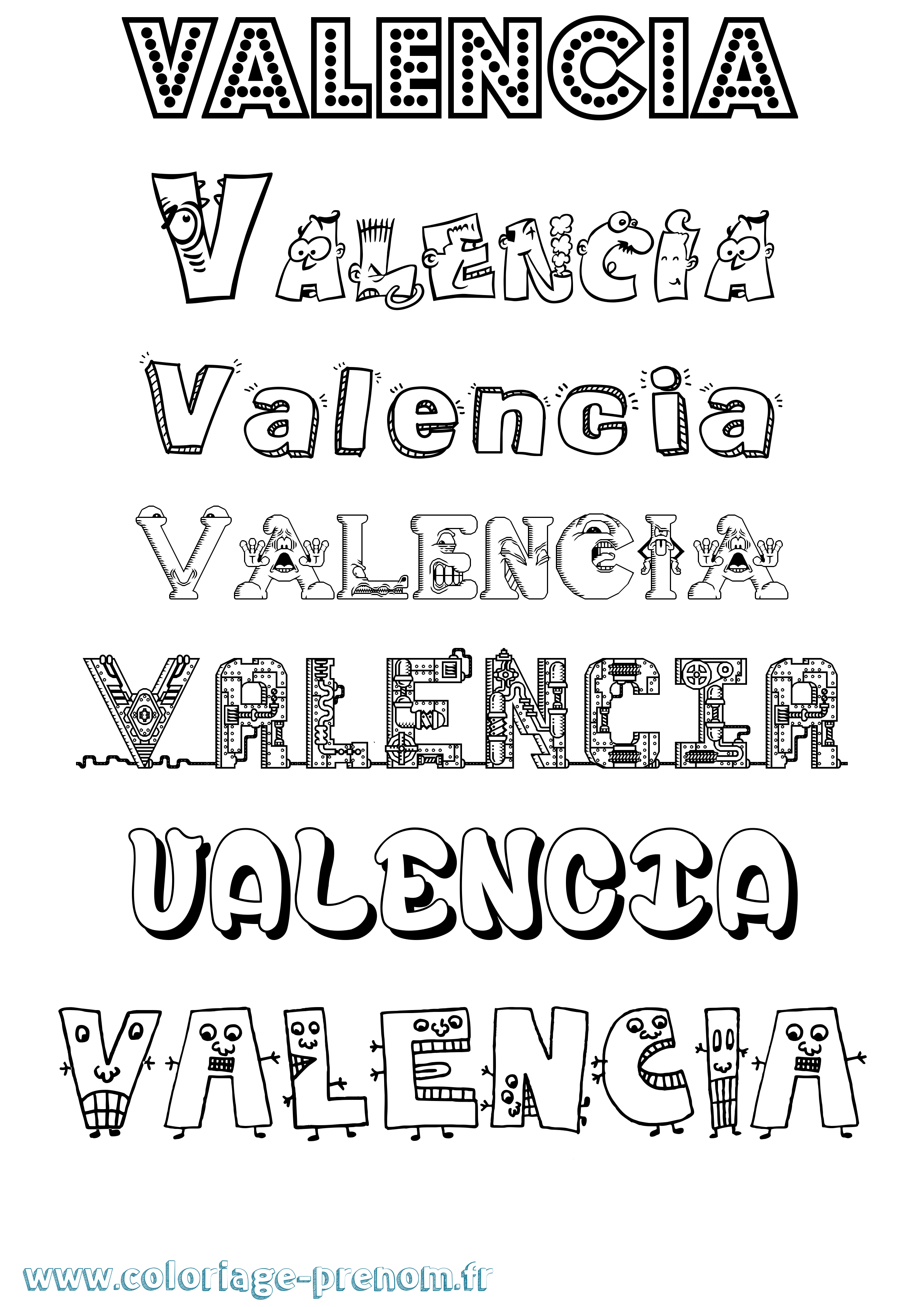 Coloriage prénom Valencia Fun