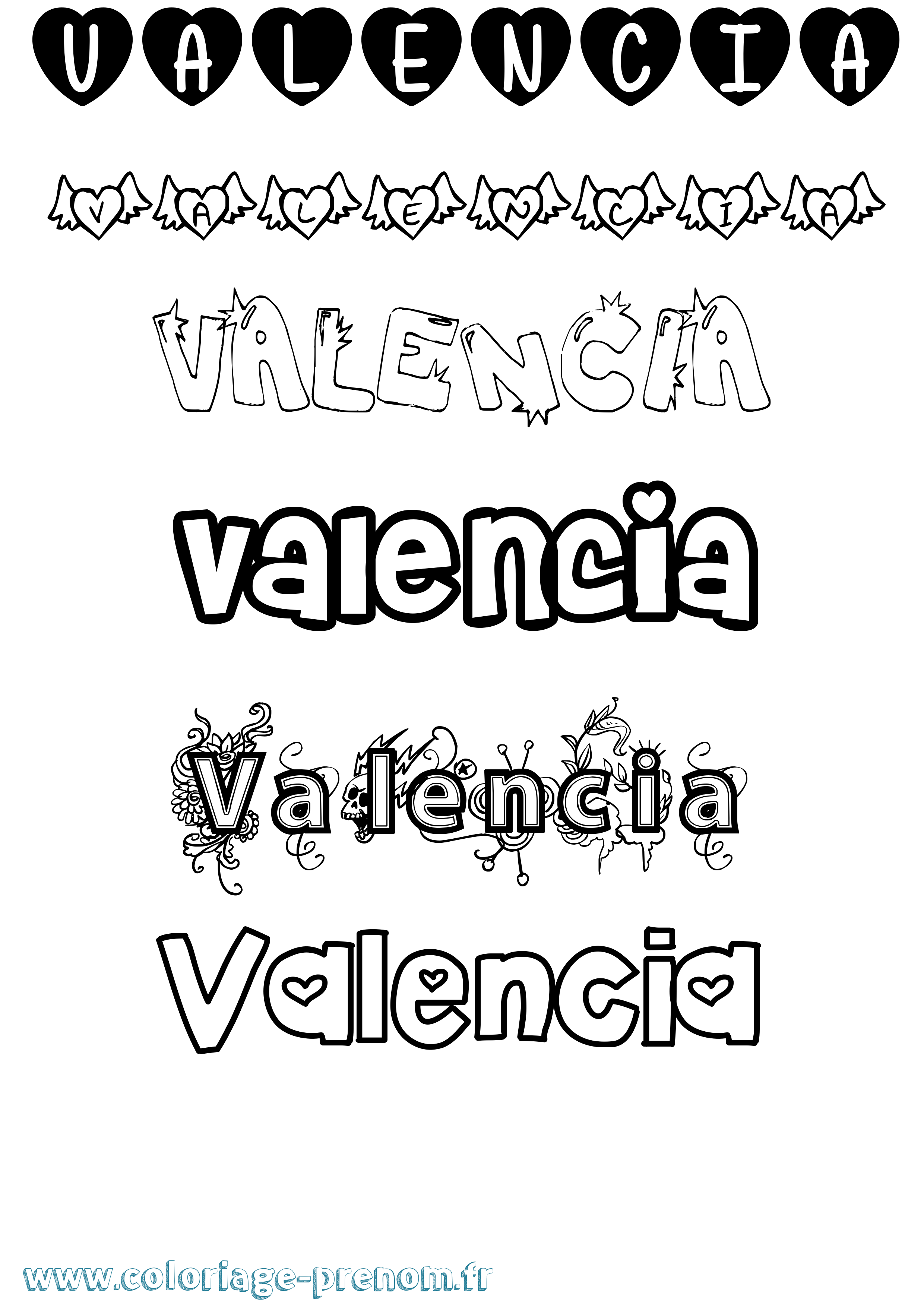 Coloriage prénom Valencia Girly