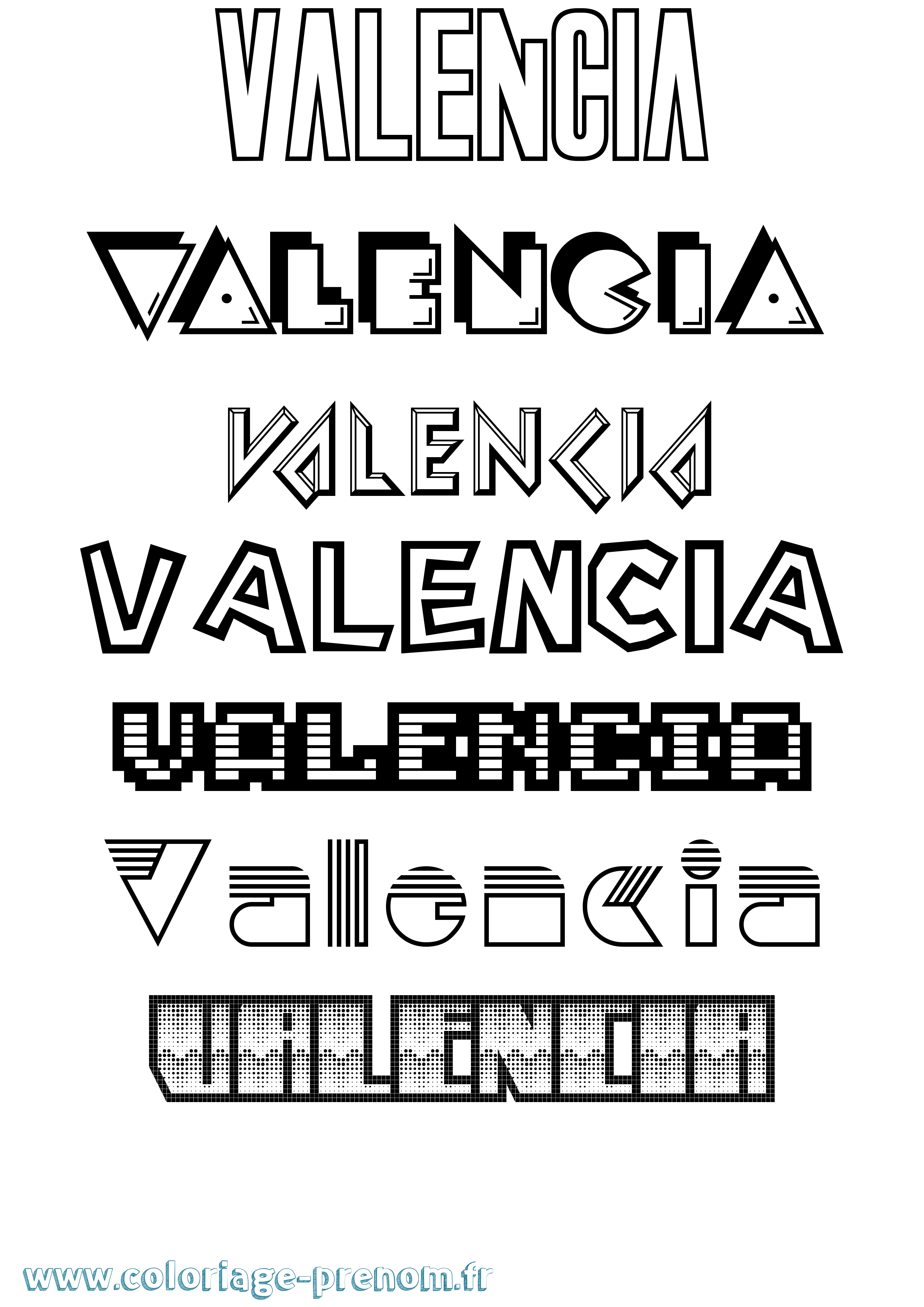 Coloriage prénom Valencia Jeux Vidéos