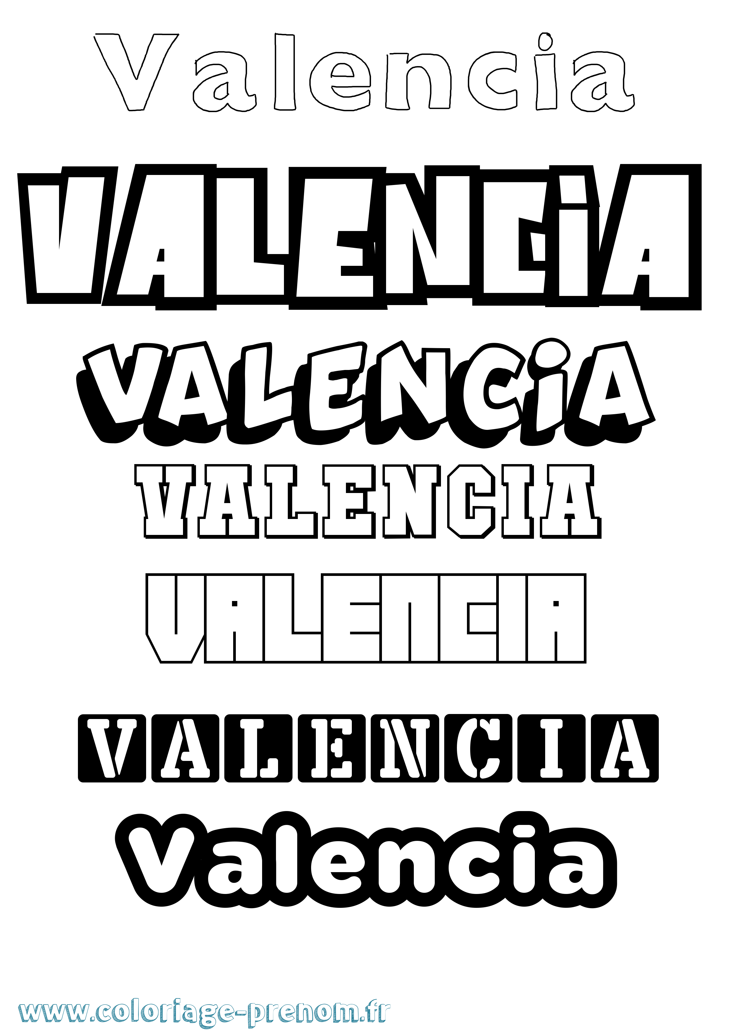 Coloriage prénom Valencia Simple
