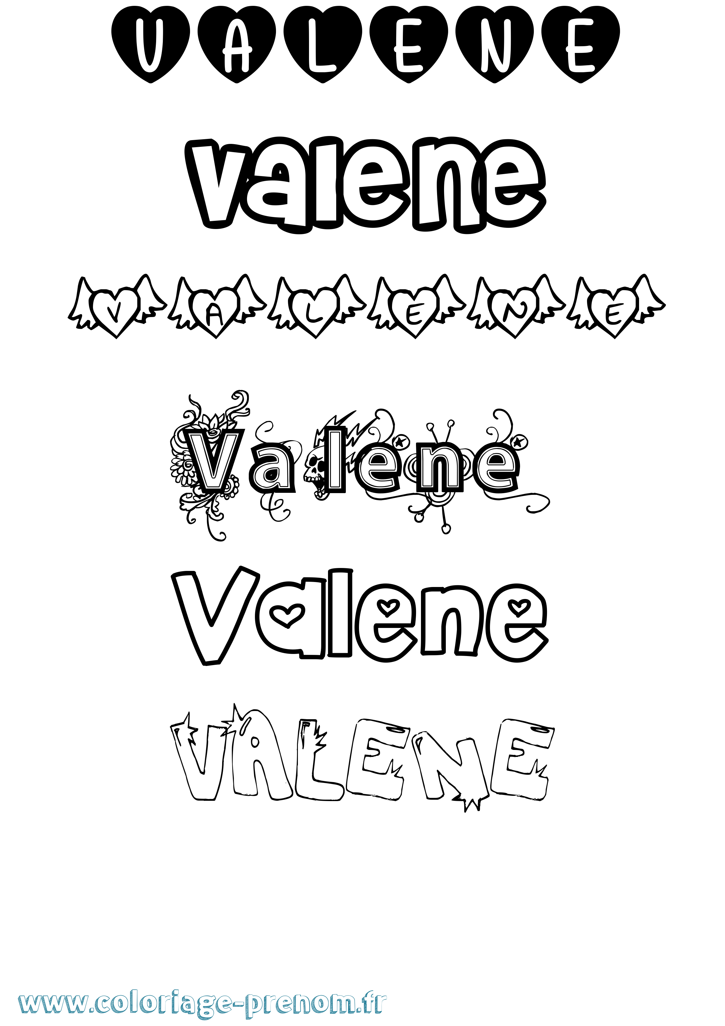Coloriage Valene Girly Coloriage prénom Valene Girly