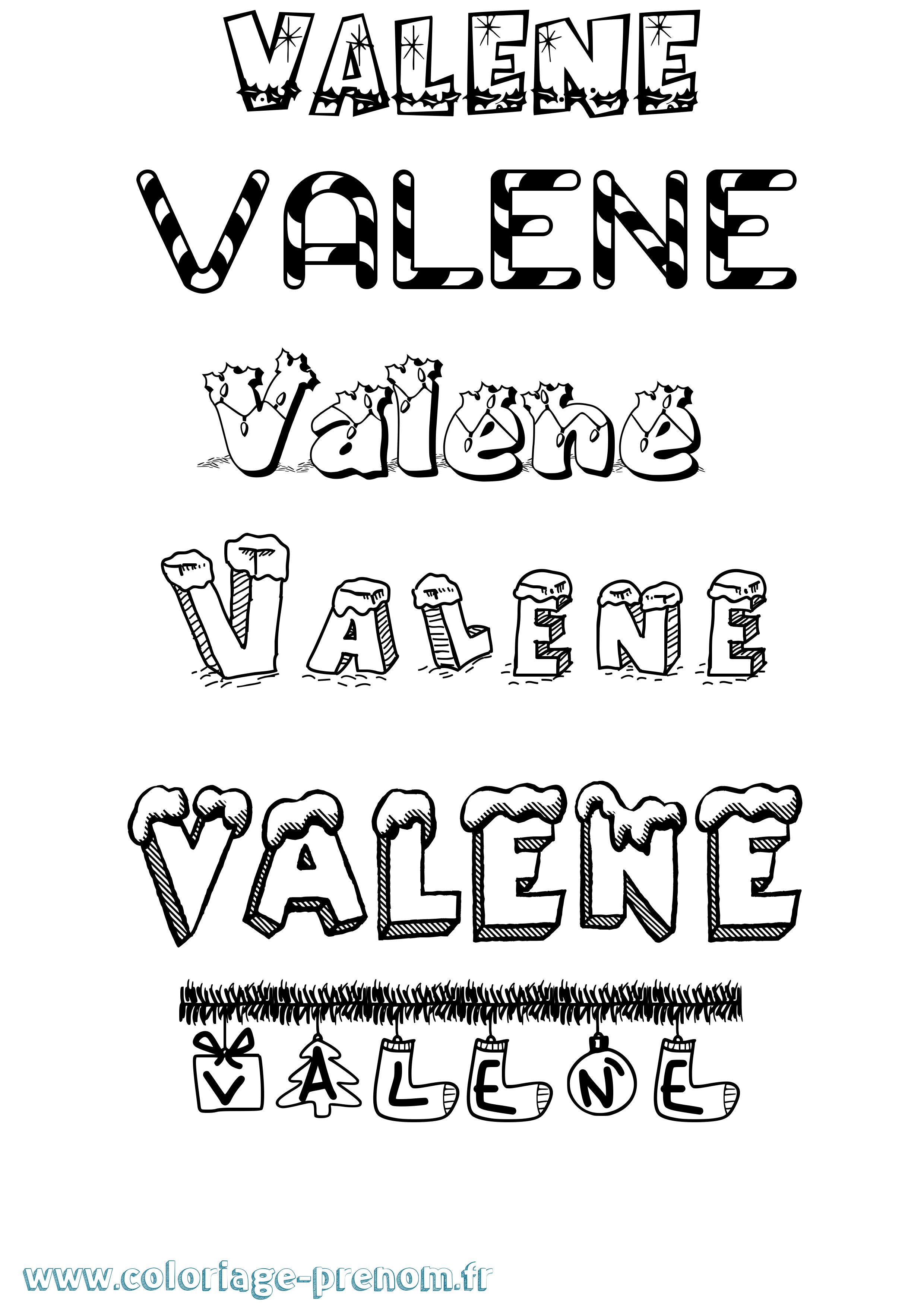 Coloriage Valene Noël Coloriage prénom Valene Noël