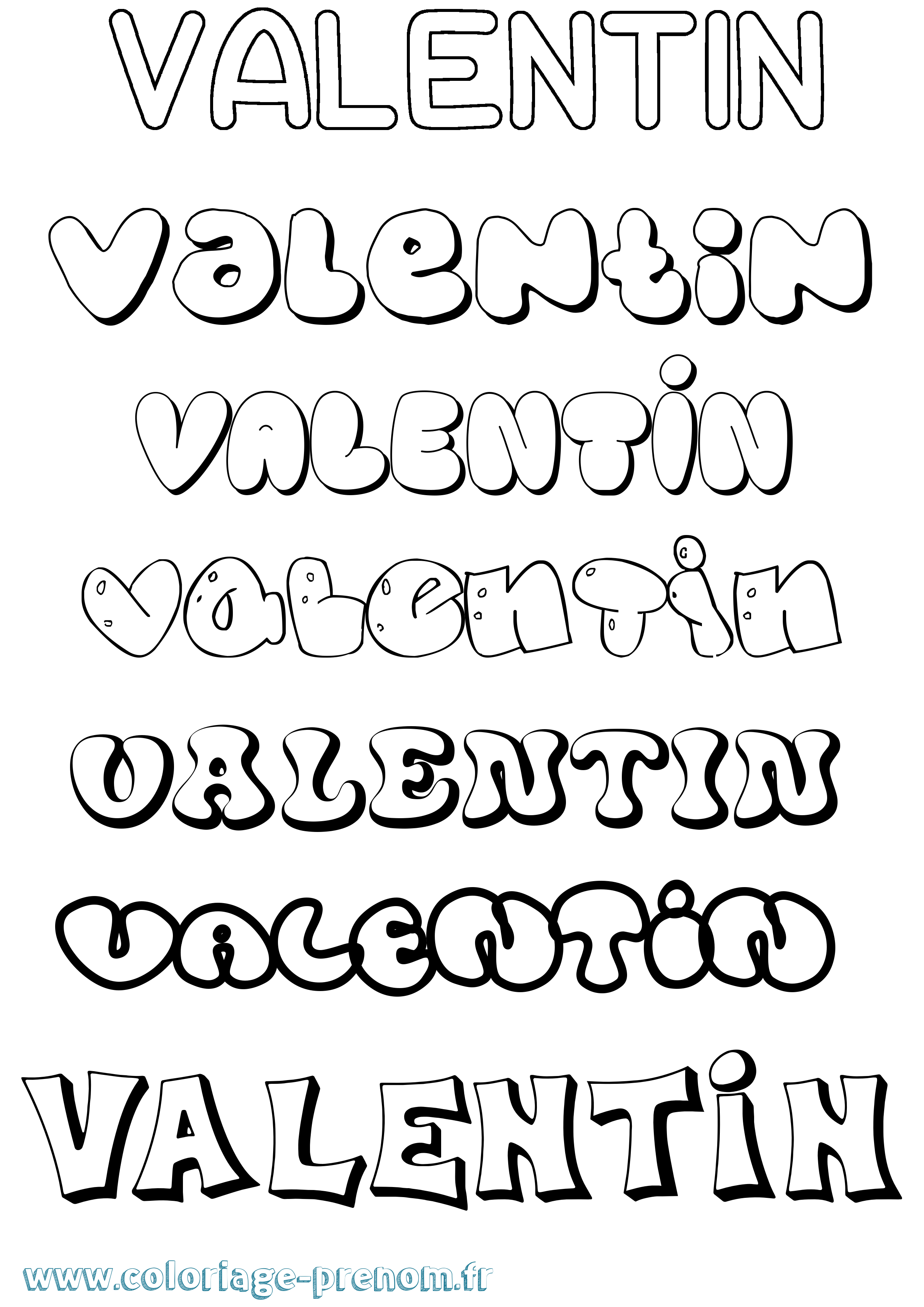 Coloriage prénom Valentin Bubble