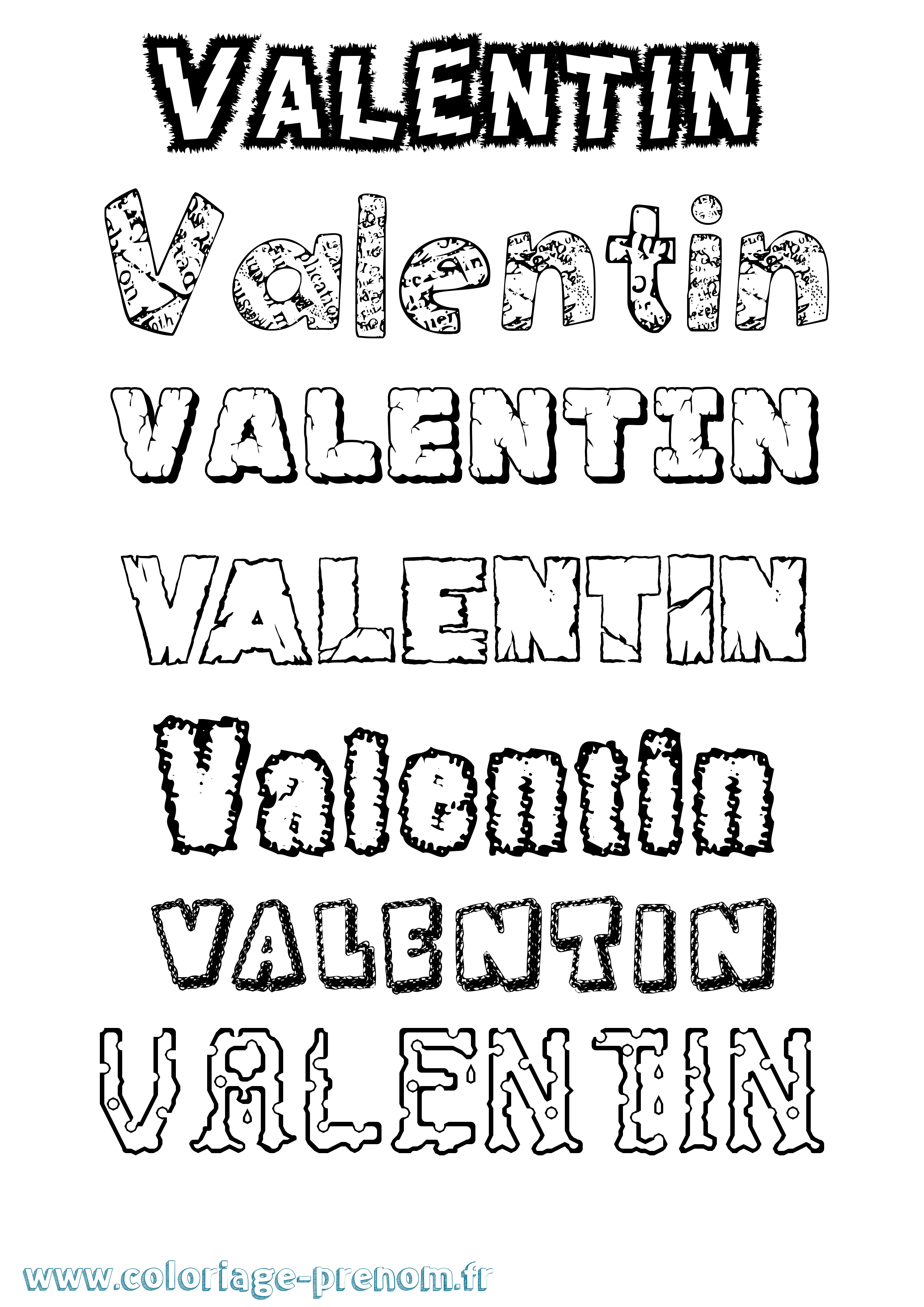 Coloriage prénom Valentin Destructuré