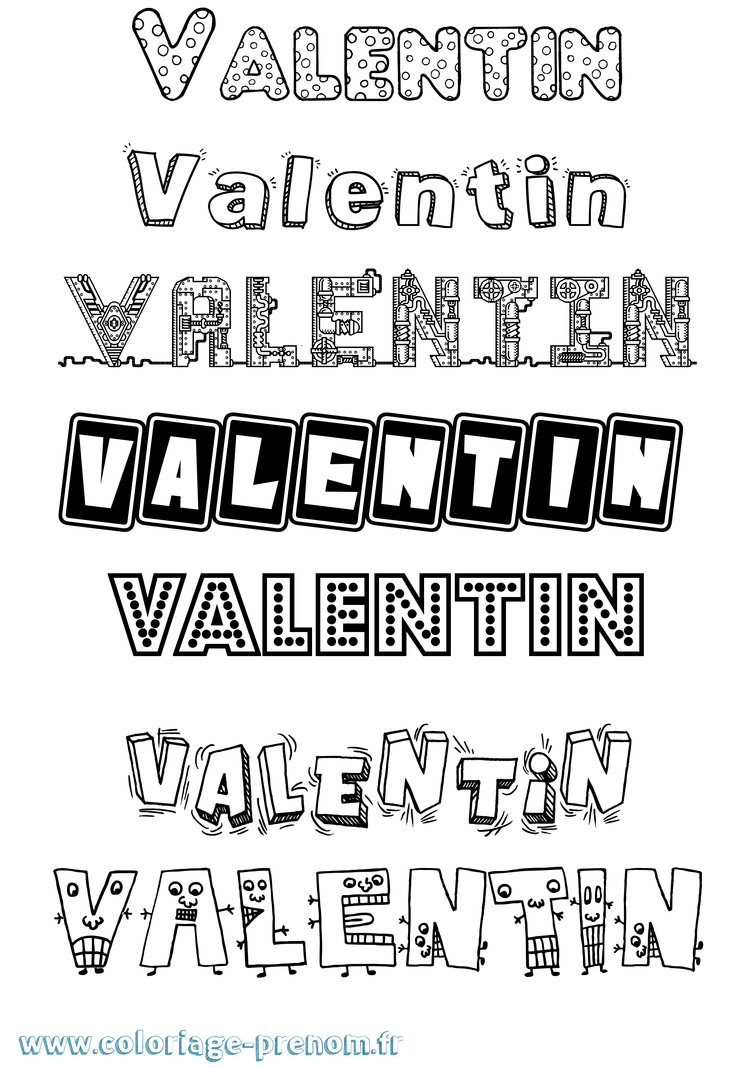 Coloriage prénom Valentin Fun