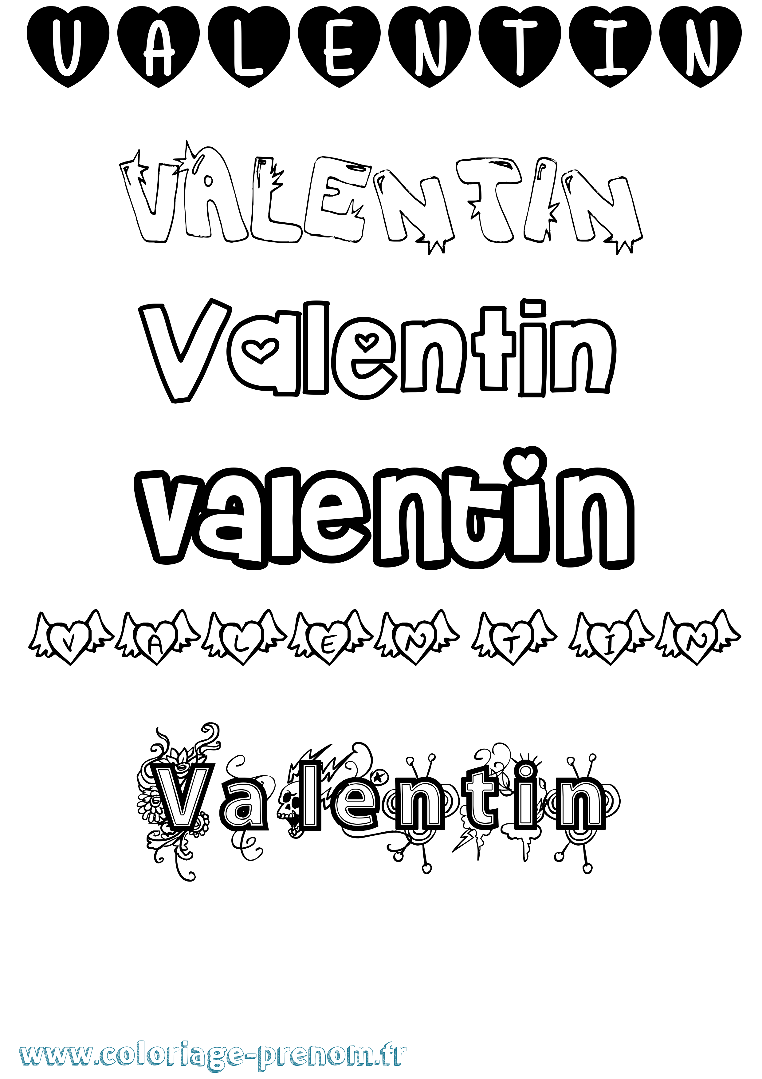 Coloriage prénom Valentin Girly