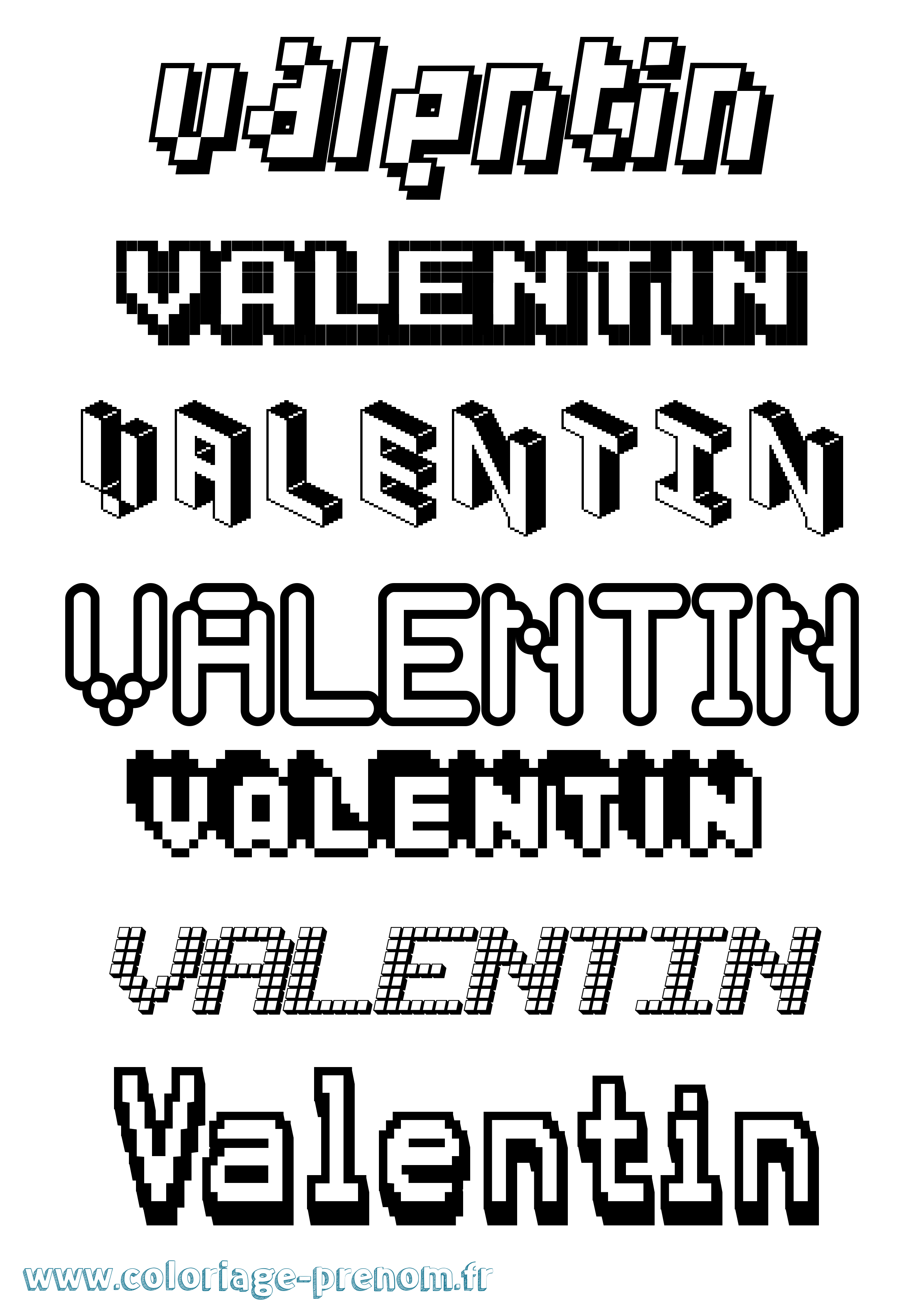 Coloriage prénom Valentin Pixel