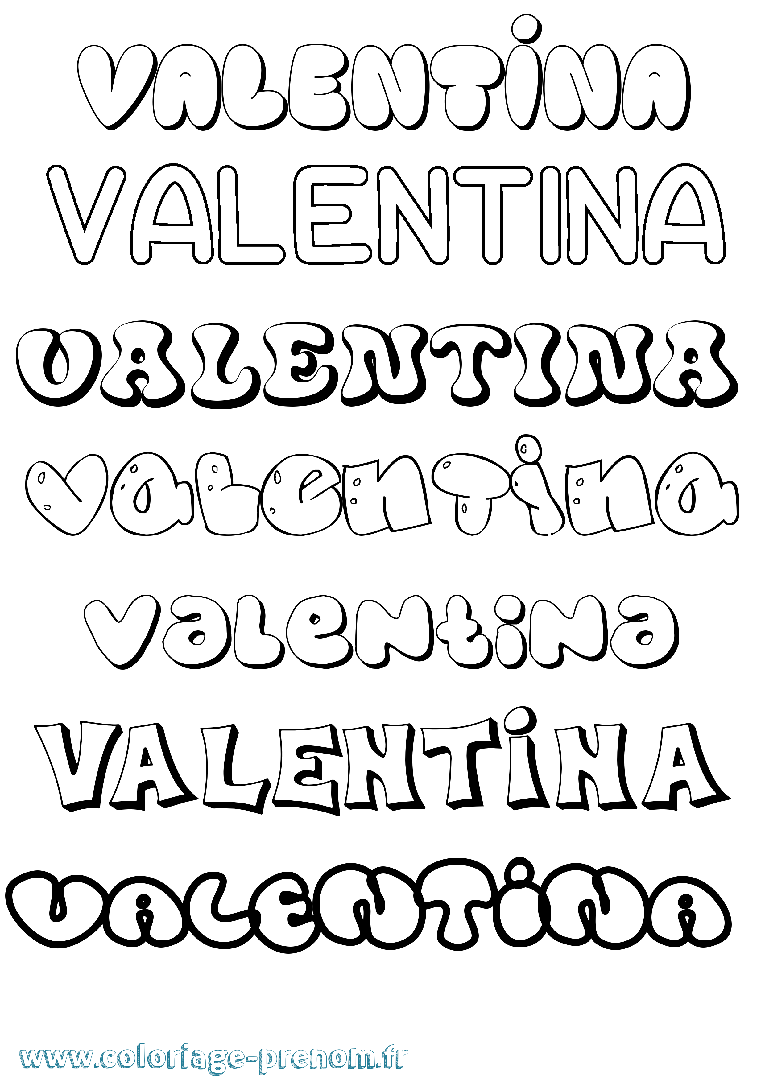 Coloriage prénom Valentina Bubble
