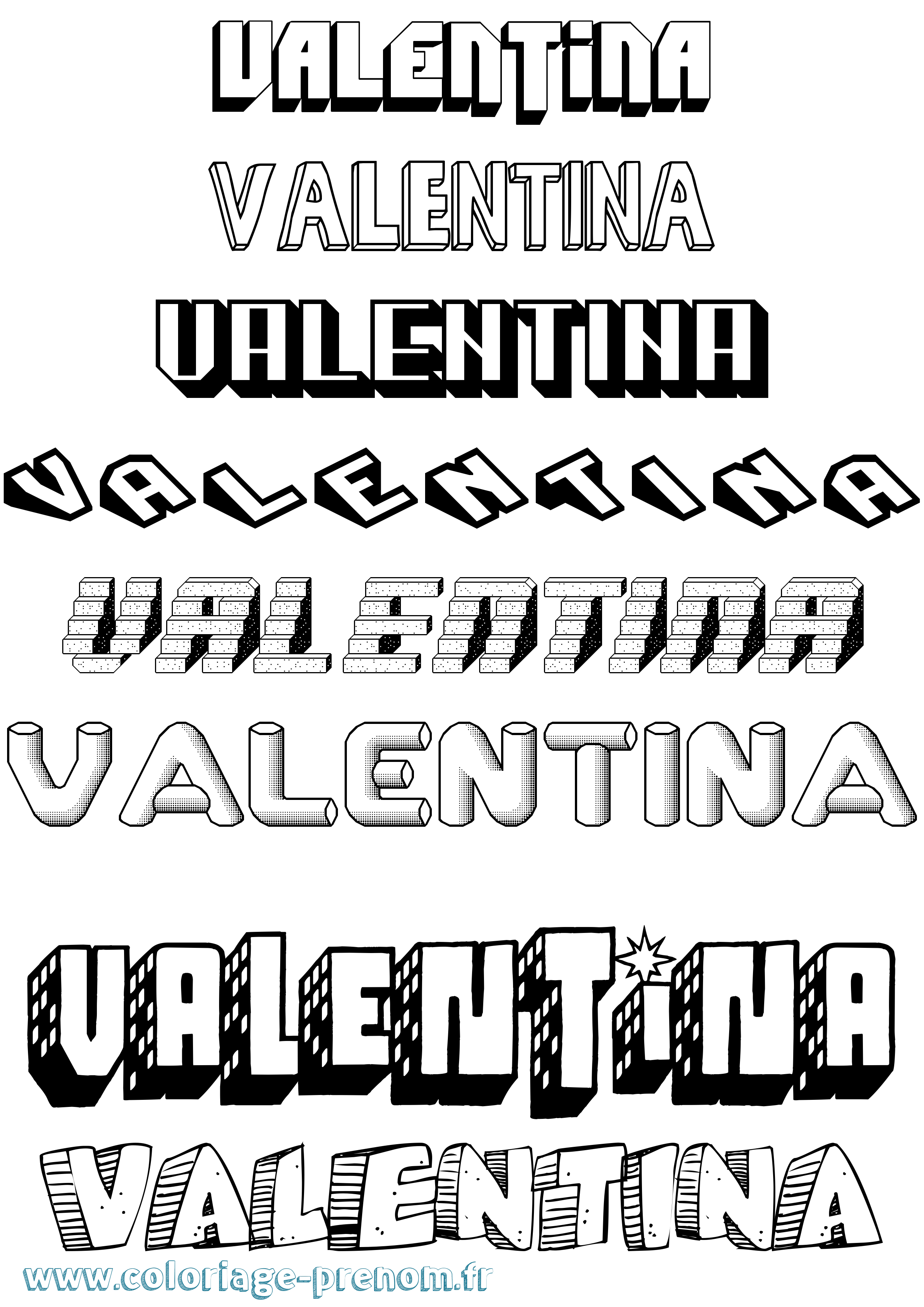 Coloriage prénom Valentina Effet 3D
