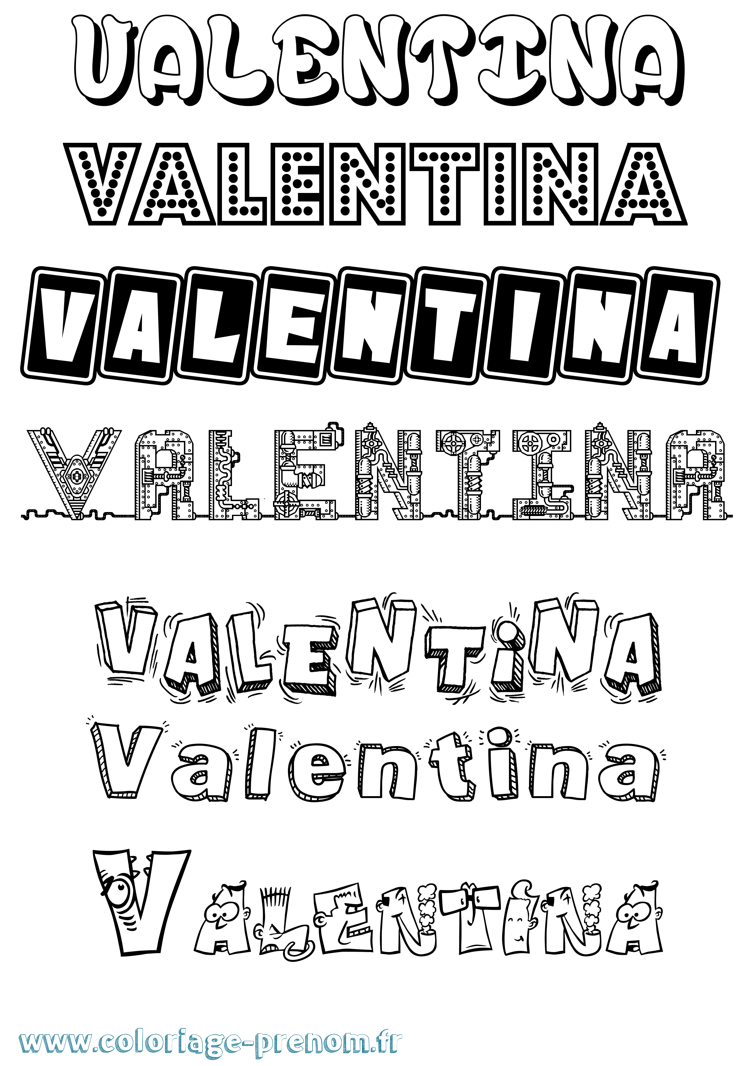 Coloriage prénom Valentina Fun