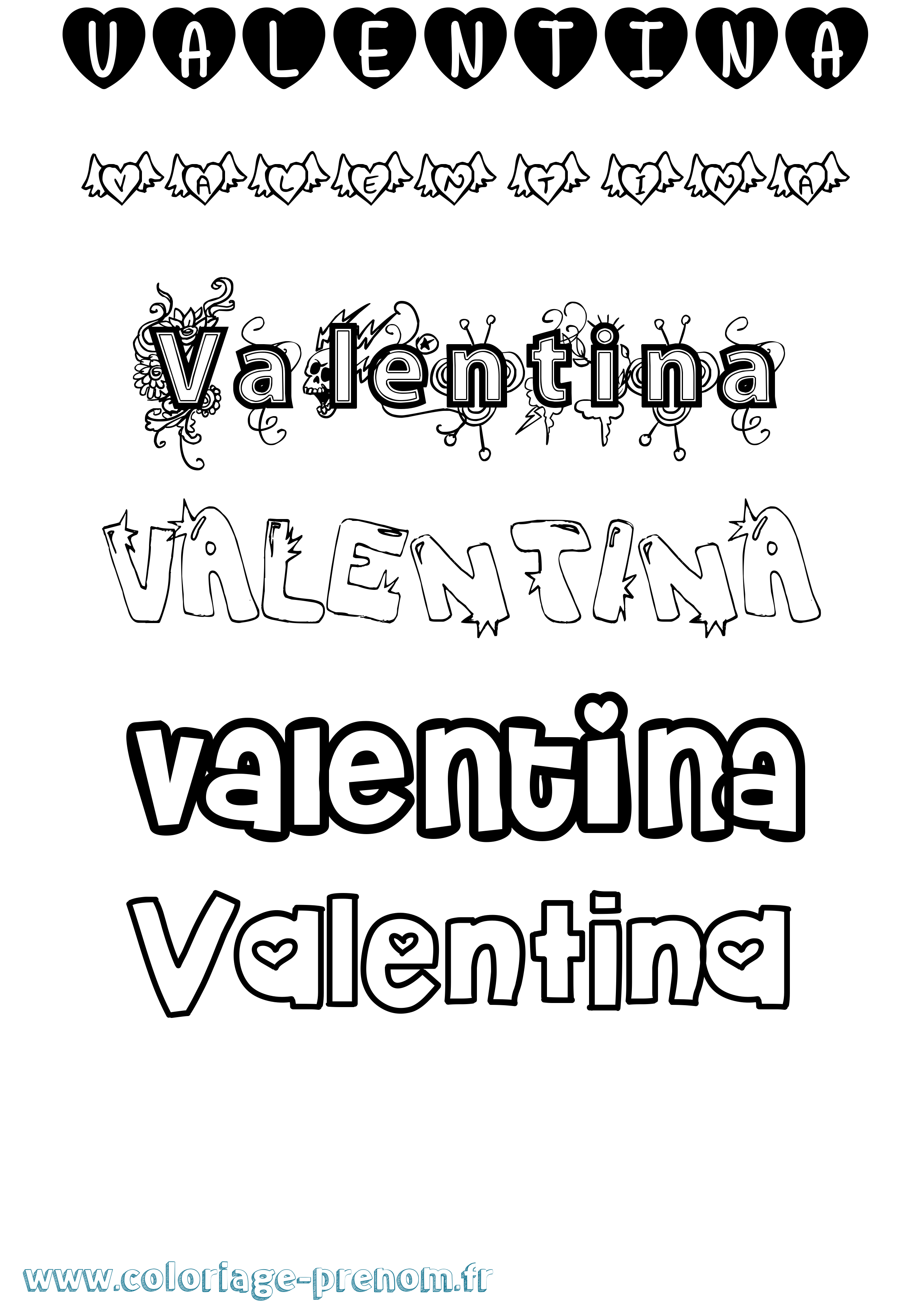 Coloriage prénom Valentina Girly
