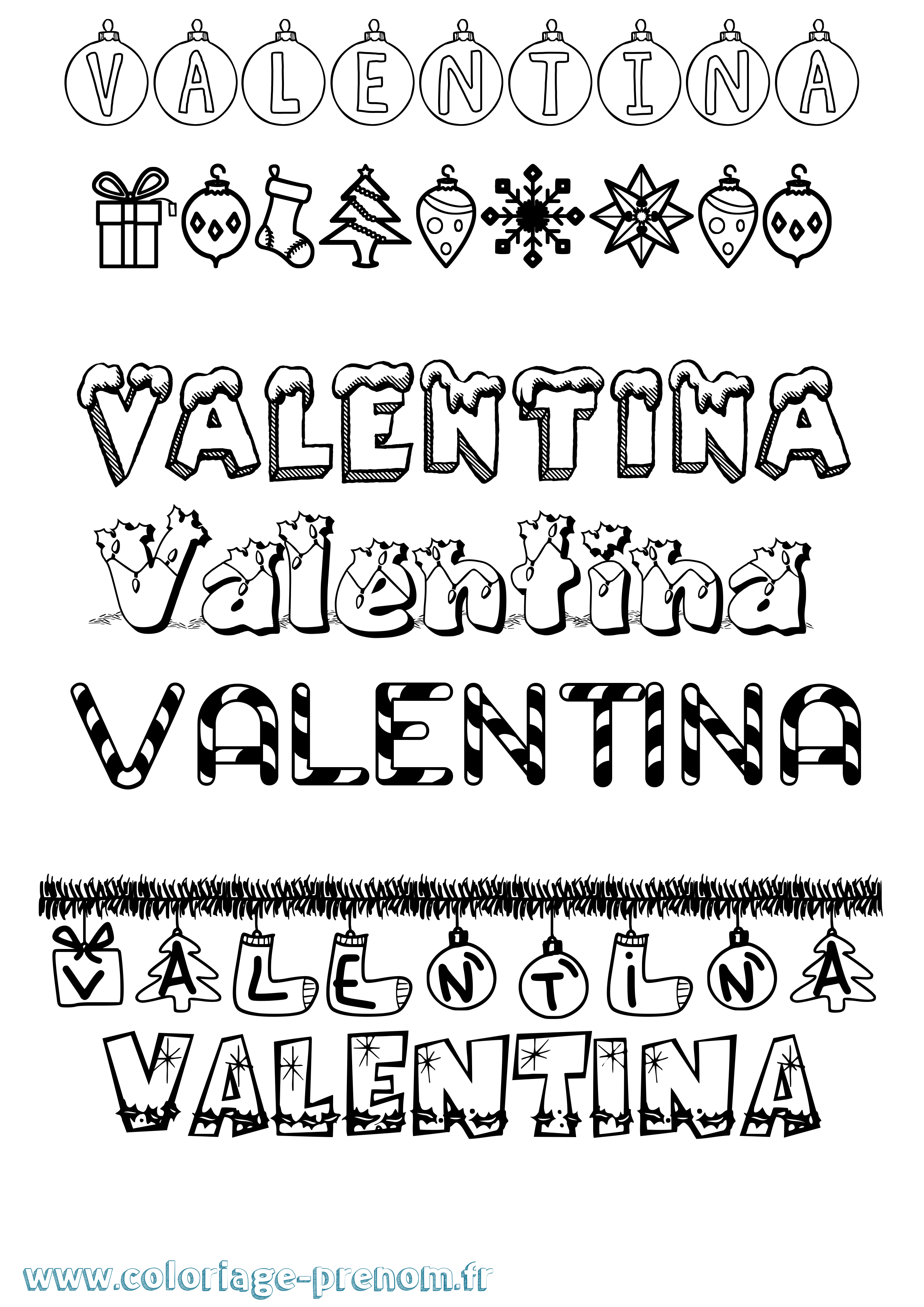 Coloriage prénom Valentina Noël