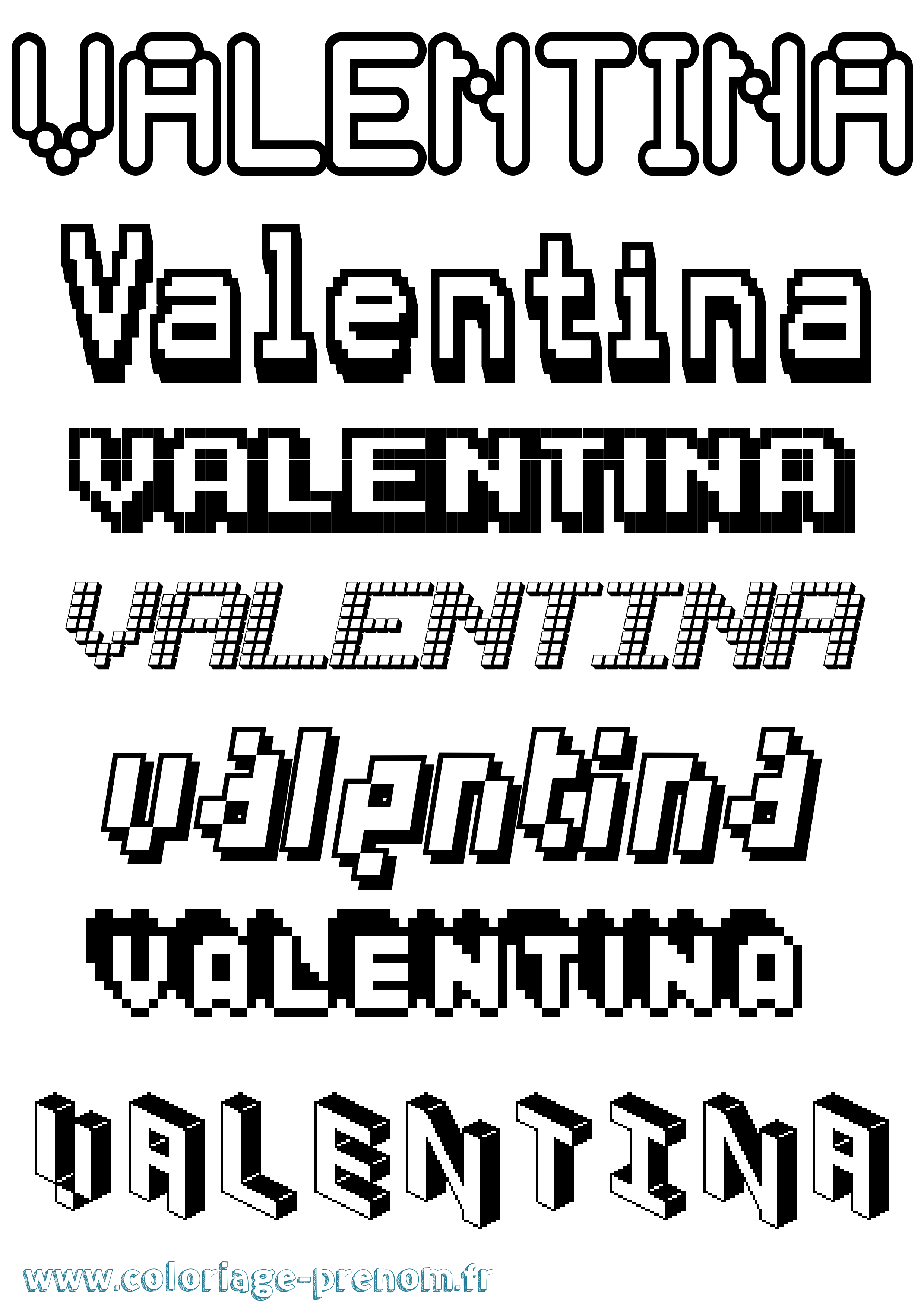 Coloriage prénom Valentina Pixel