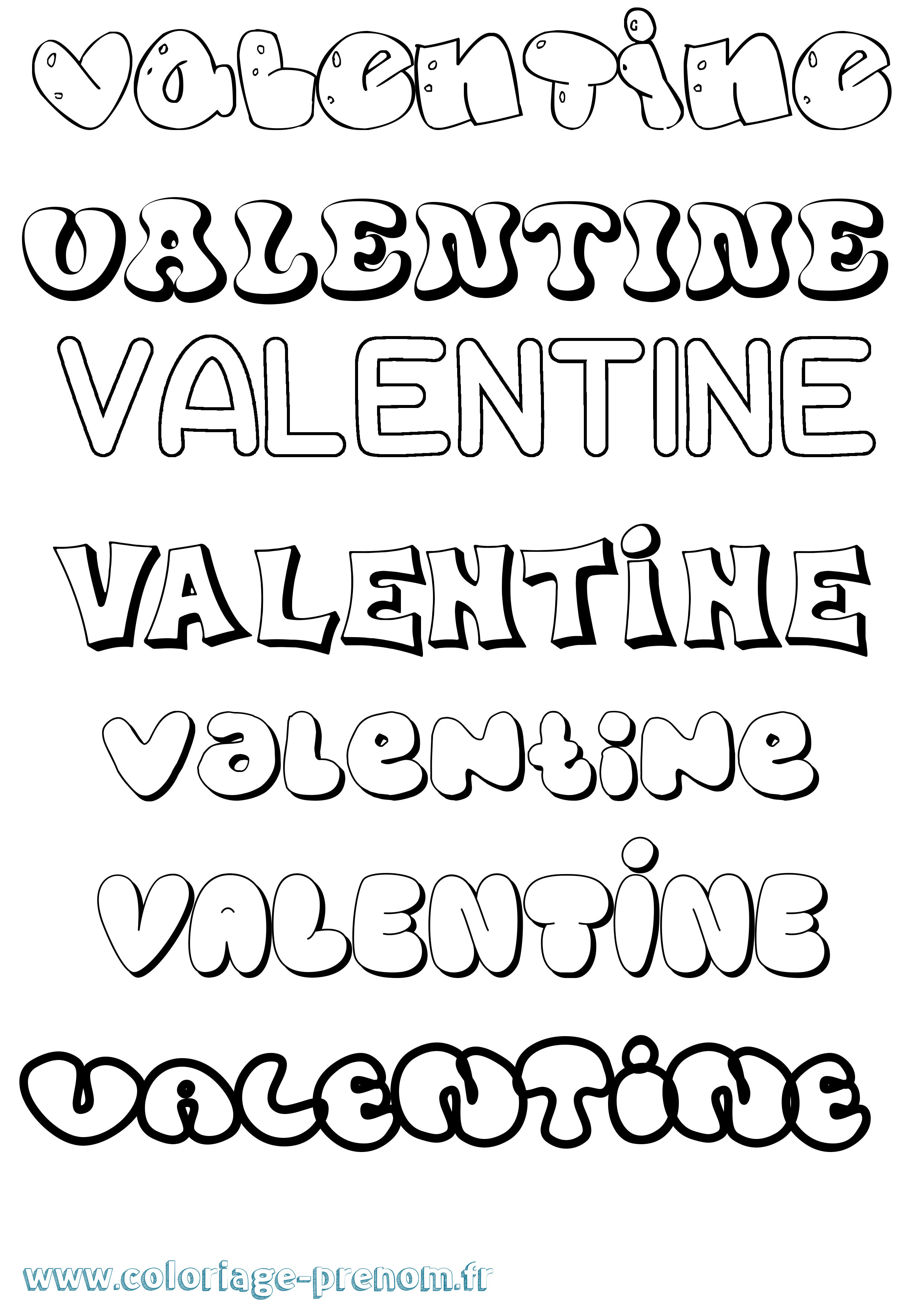 Coloriage prénom Valentine Bubble