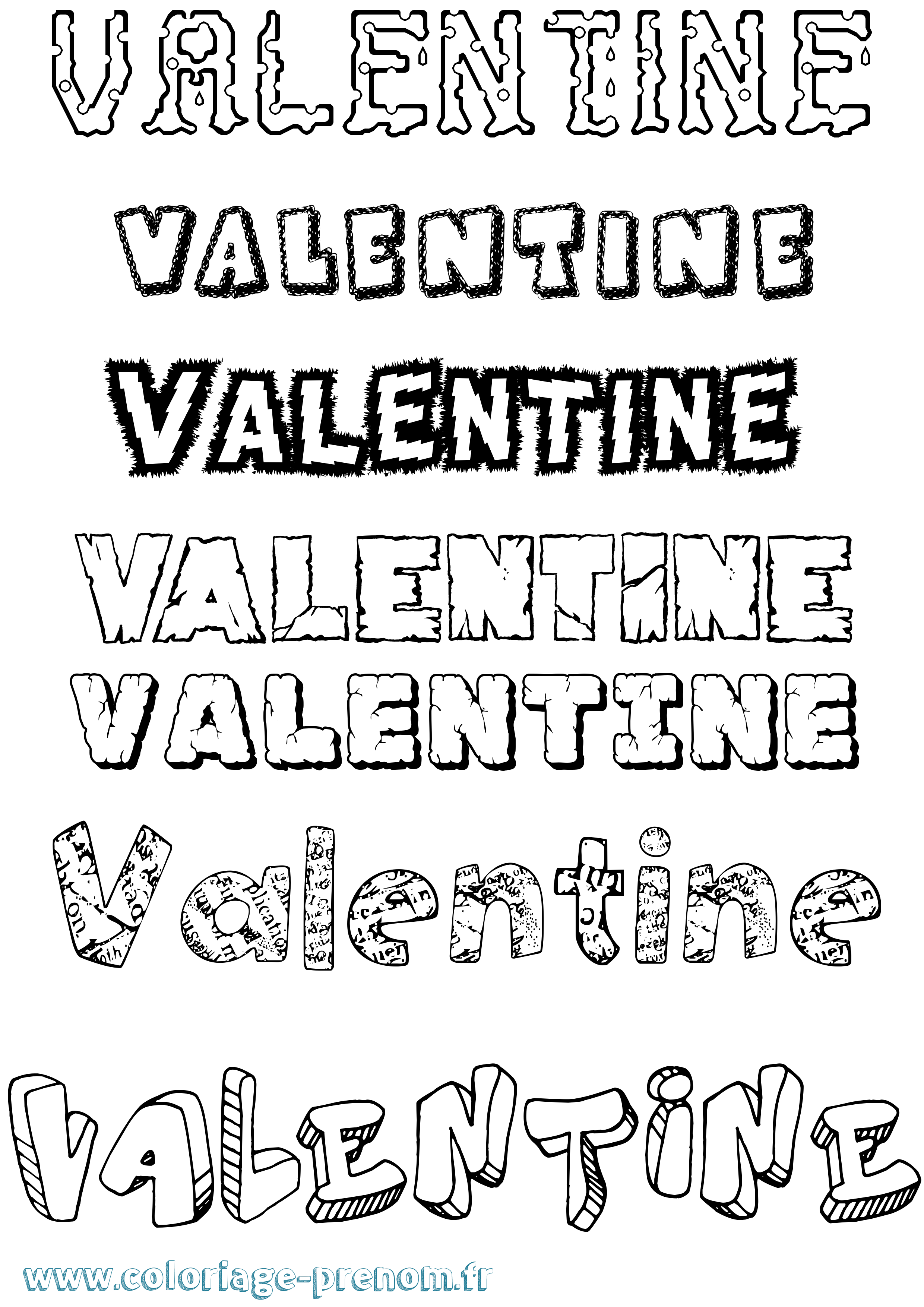 Coloriage prénom Valentine Destructuré