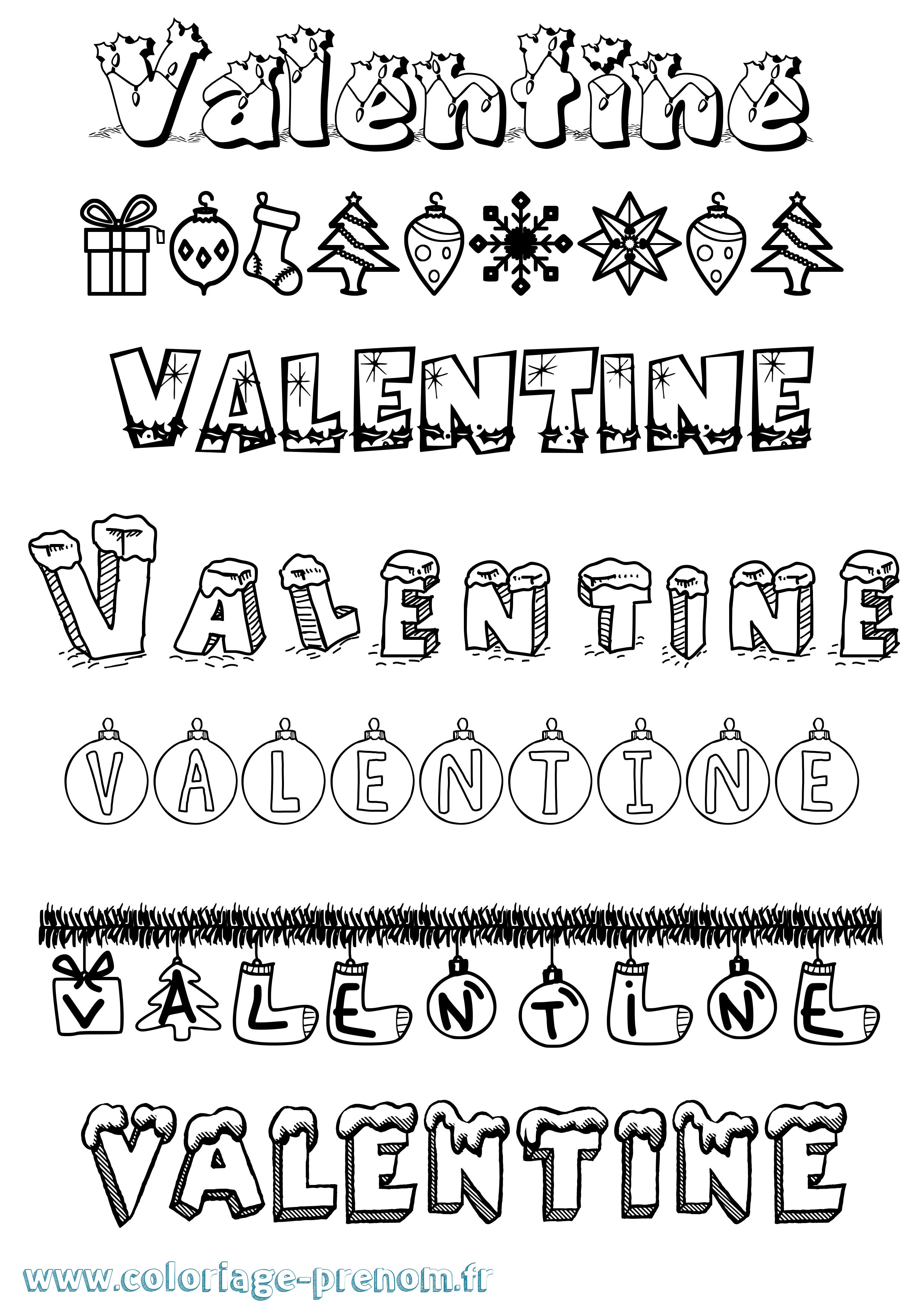 Coloriage prénom Valentine Noël