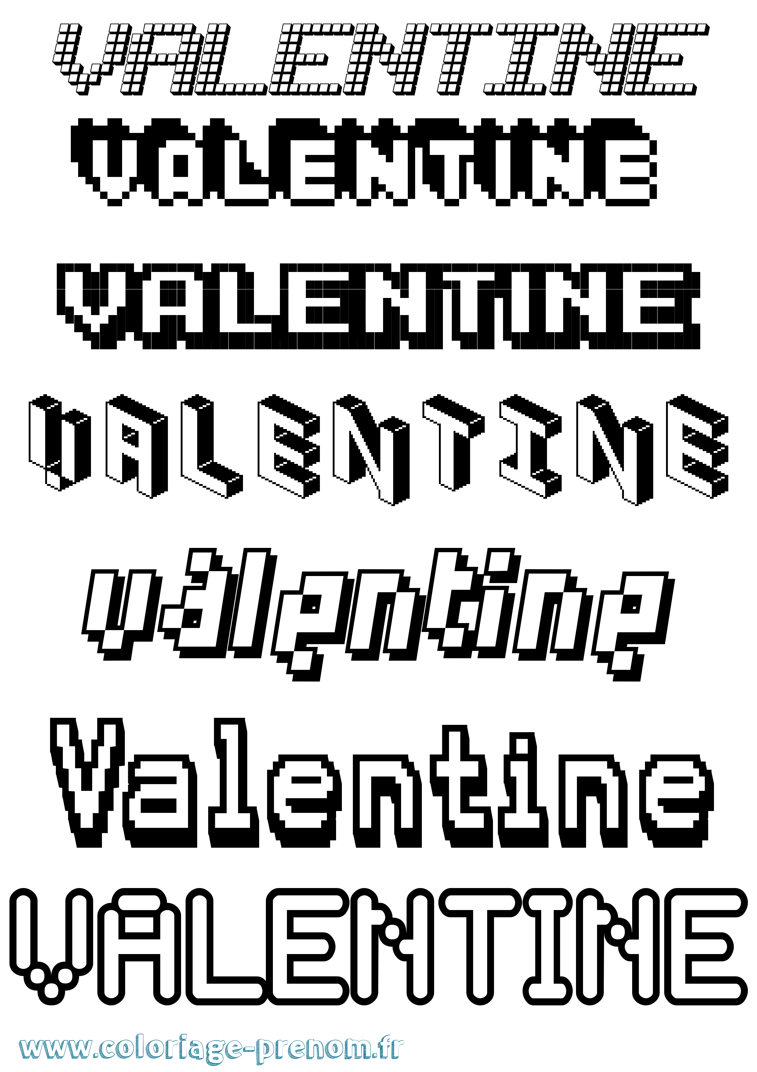 Coloriage prénom Valentine Pixel