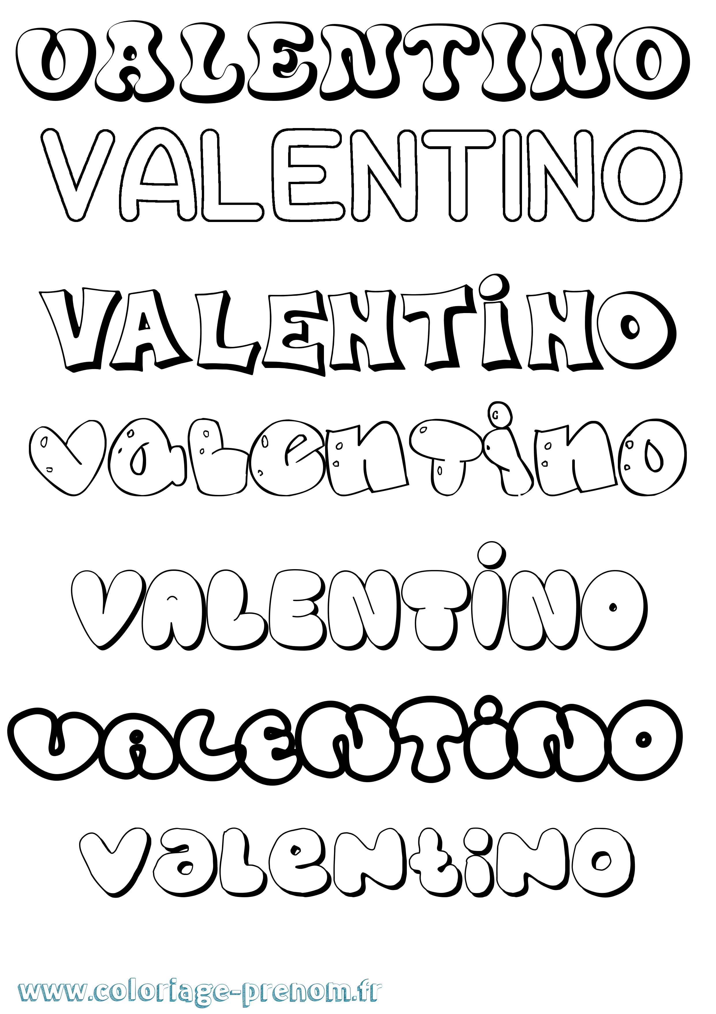 Coloriage Valentino Bubble Coloriage prénom Valentino Bubble