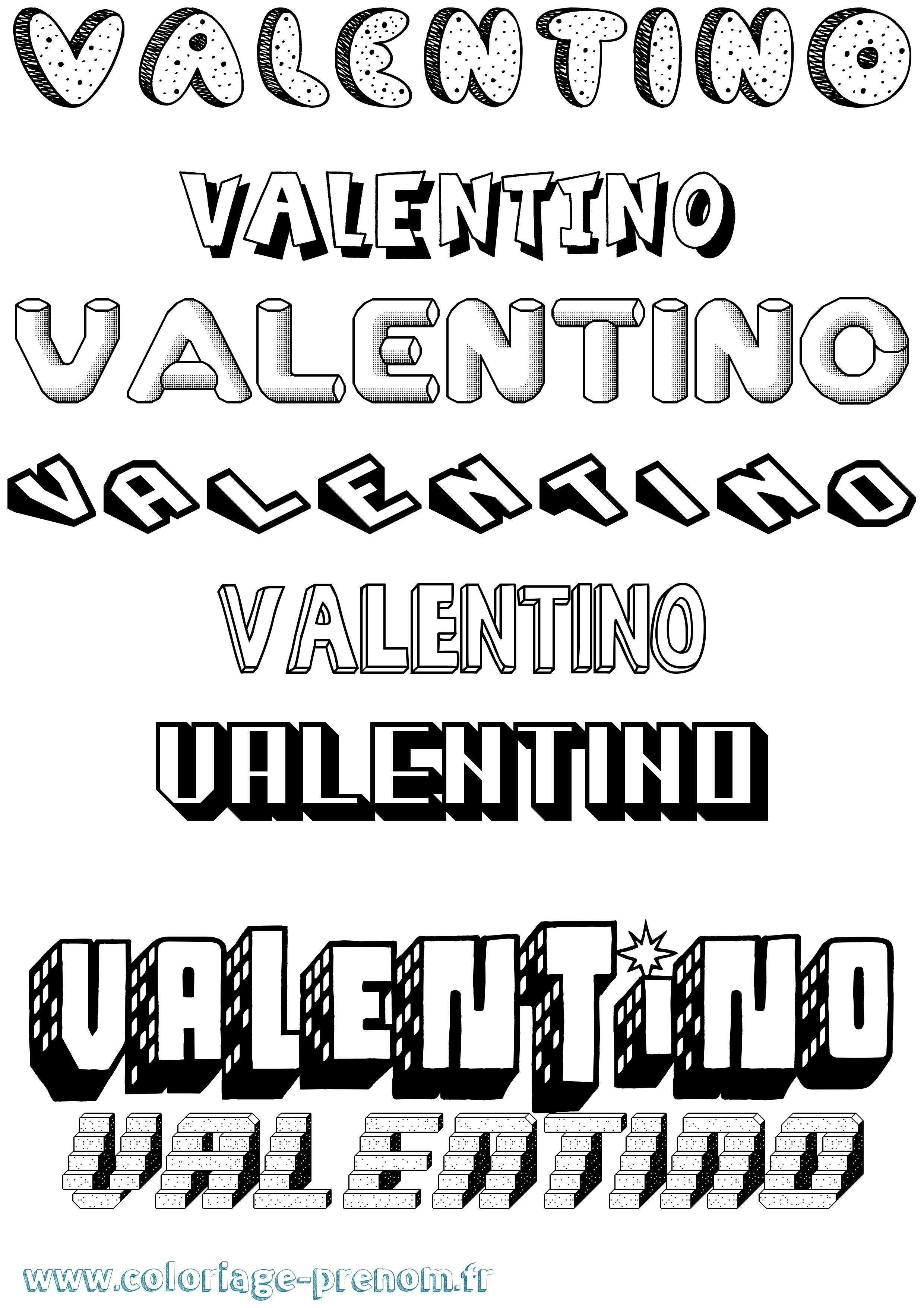 Coloriage Valentino Effet 3D Coloriage prénom Valentino Effet 3D