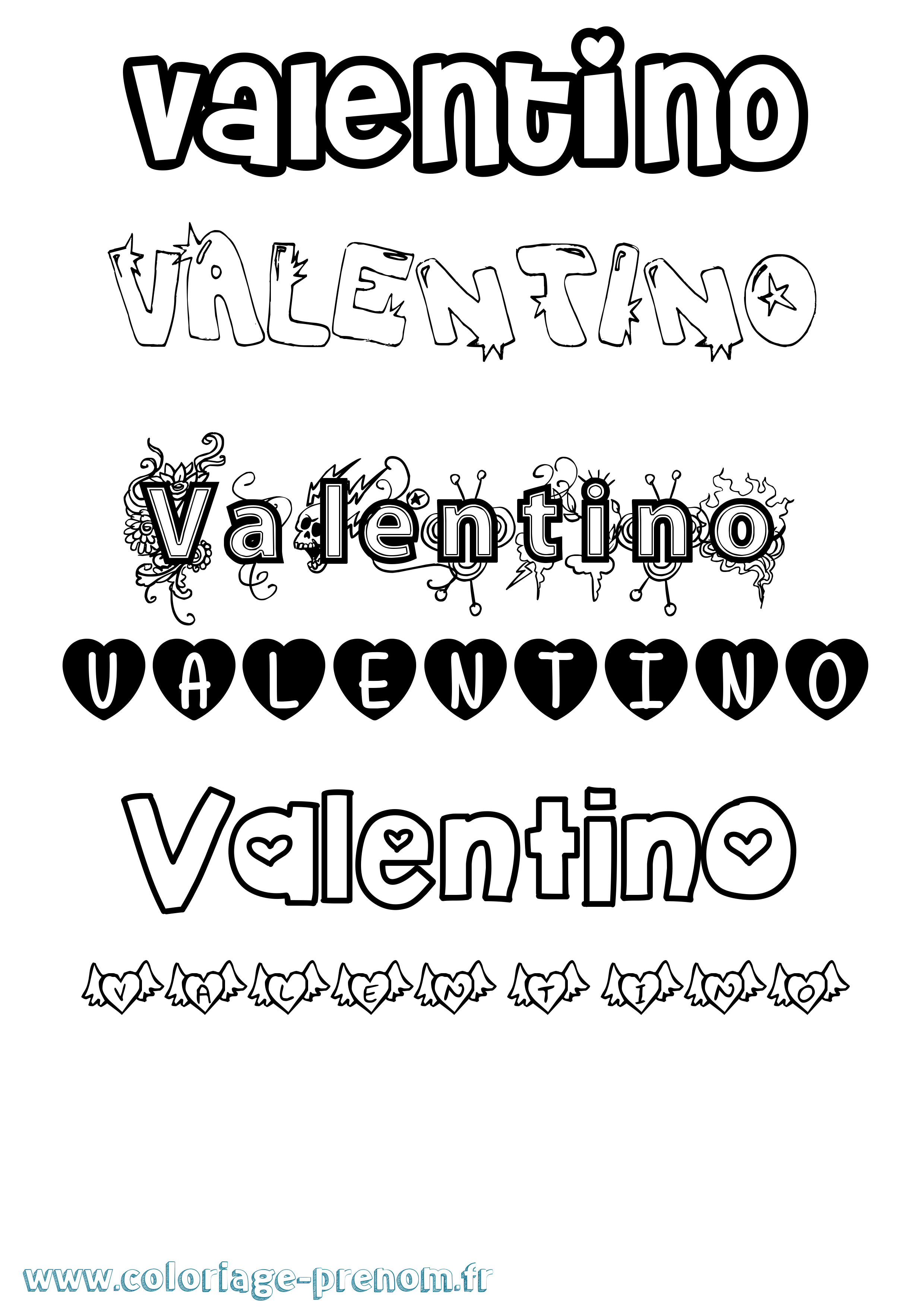 Coloriage Valentino Girly Coloriage prénom Valentino Girly