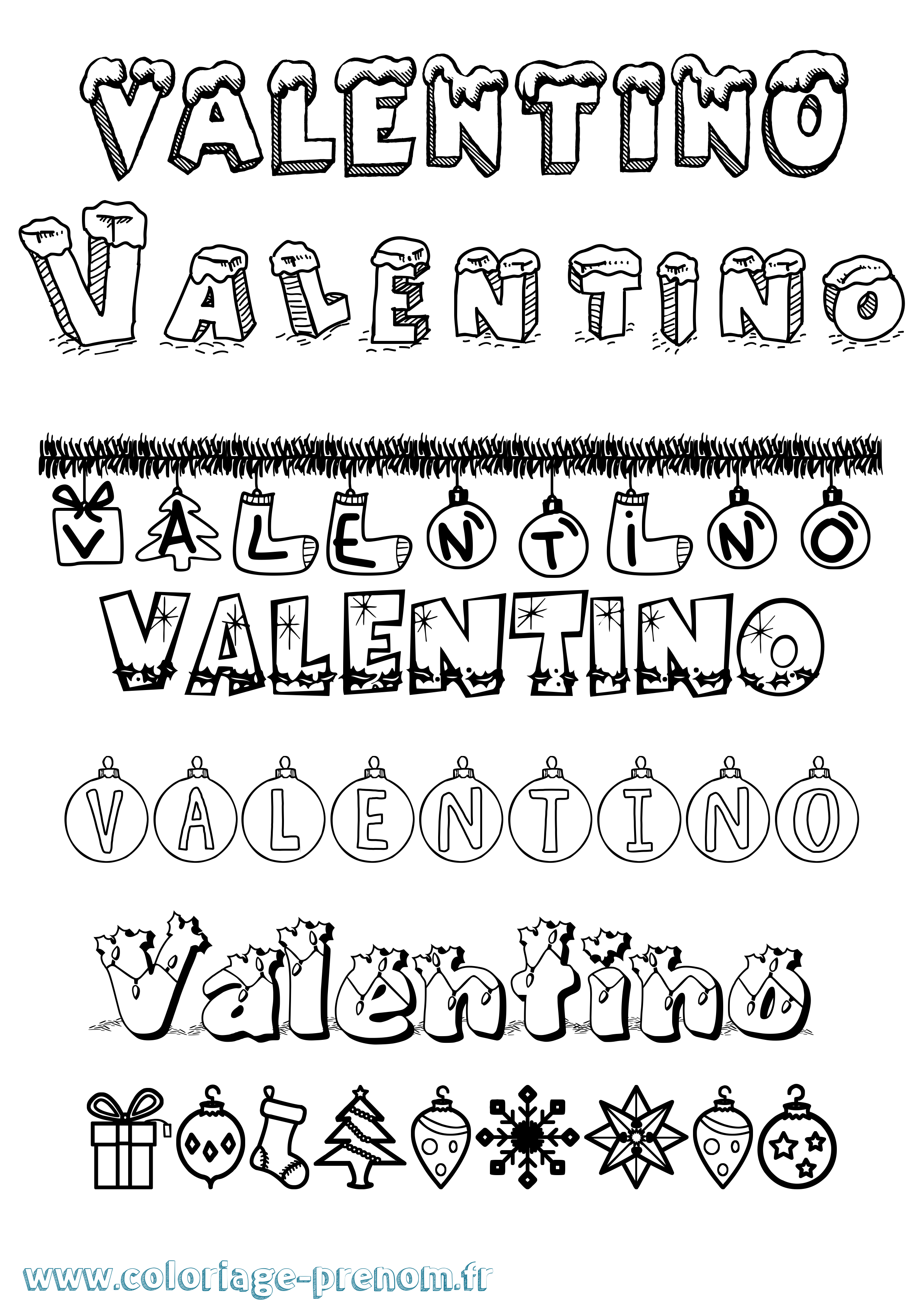 Coloriage Valentino Noël Coloriage prénom Valentino Noël