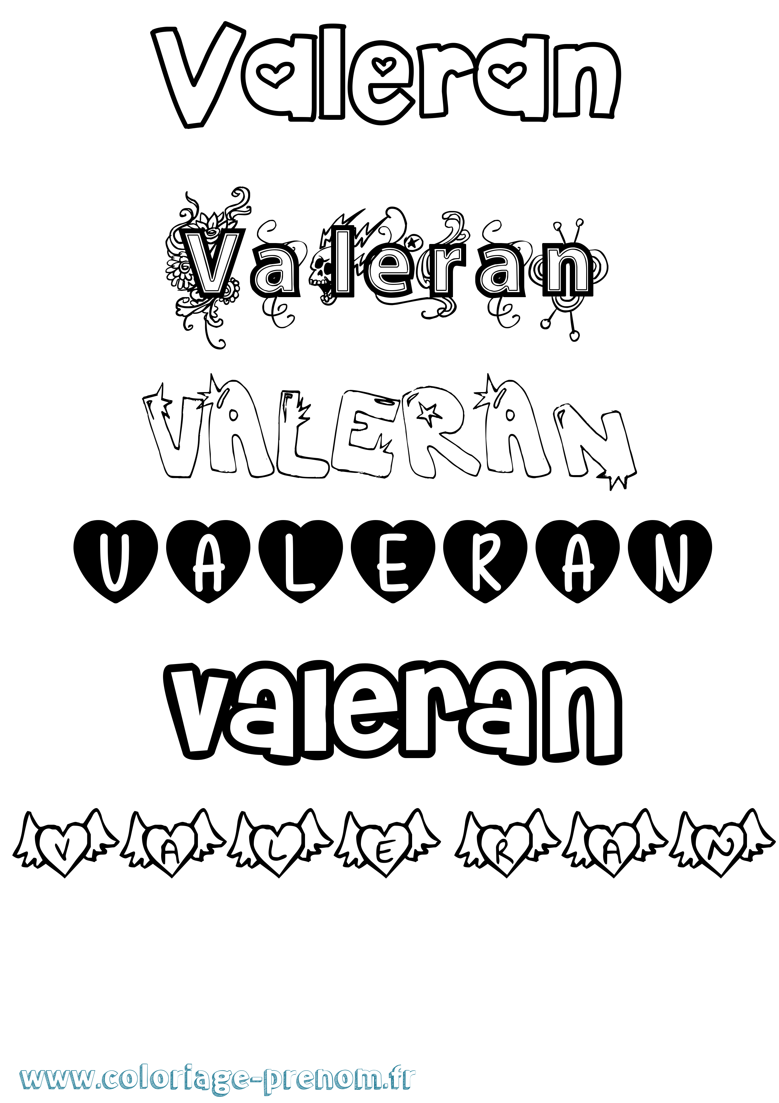 Coloriage prénom Valeran Girly