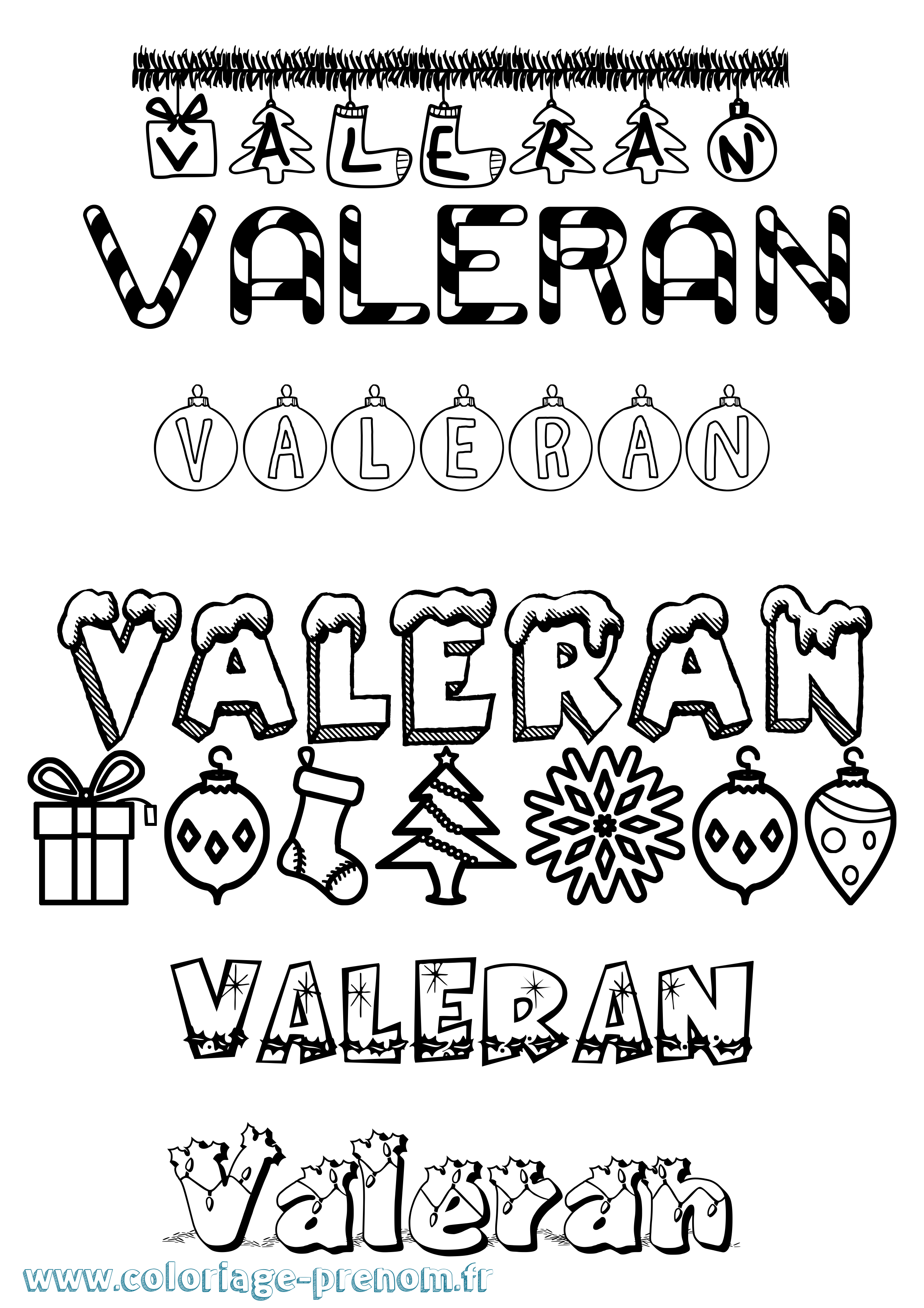 Coloriage prénom Valeran Noël