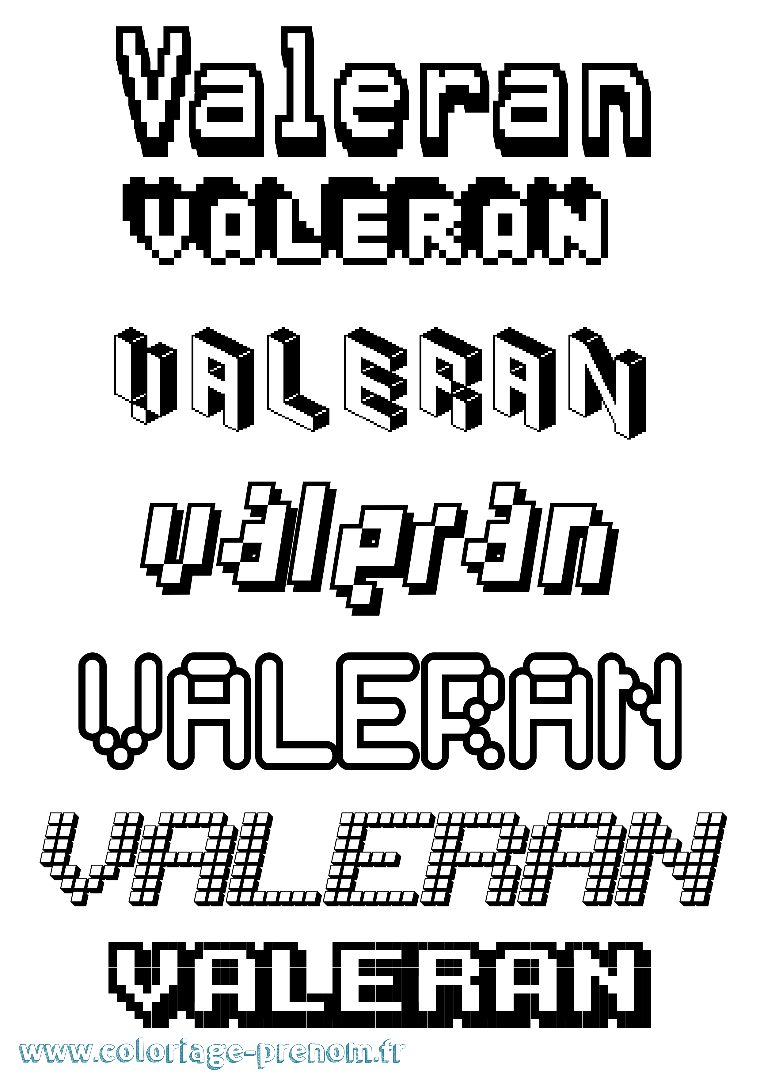 Coloriage prénom Valeran Pixel