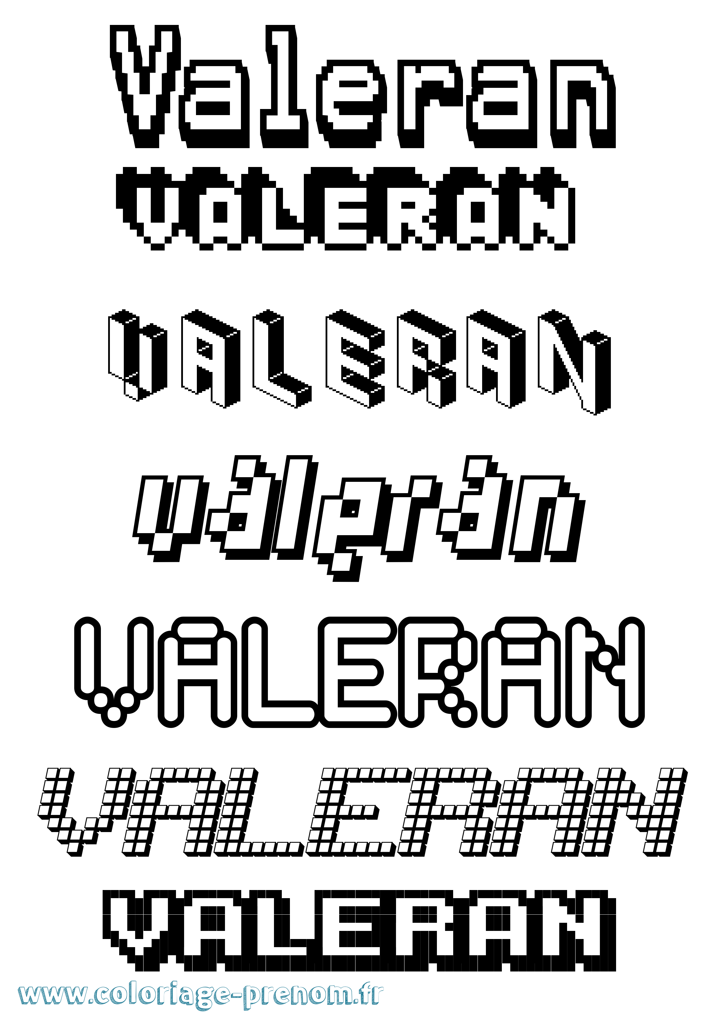 Coloriage Valeran Pixel Coloriage prénom Valeran Pixel