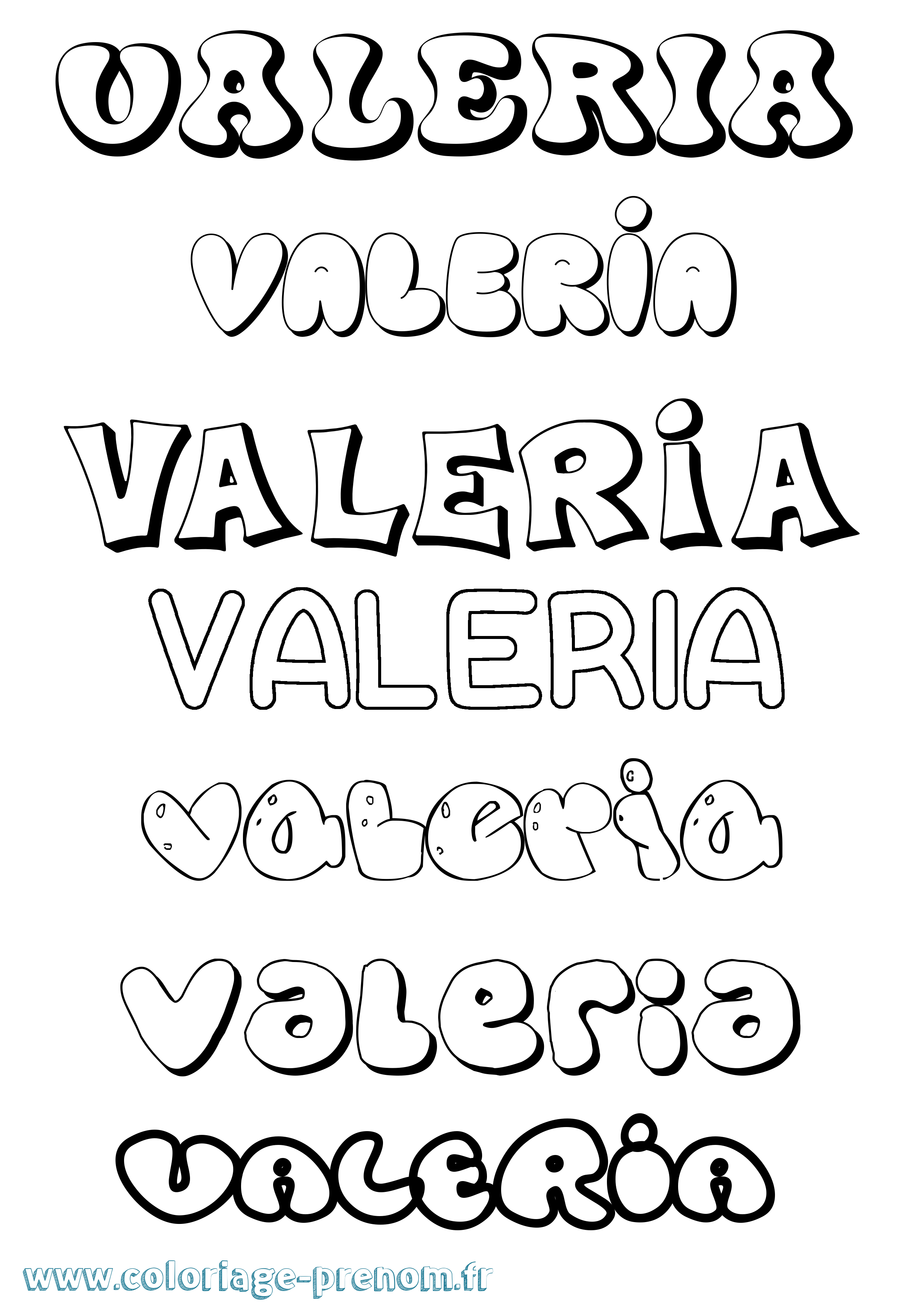 Coloriage prénom Valeria Bubble