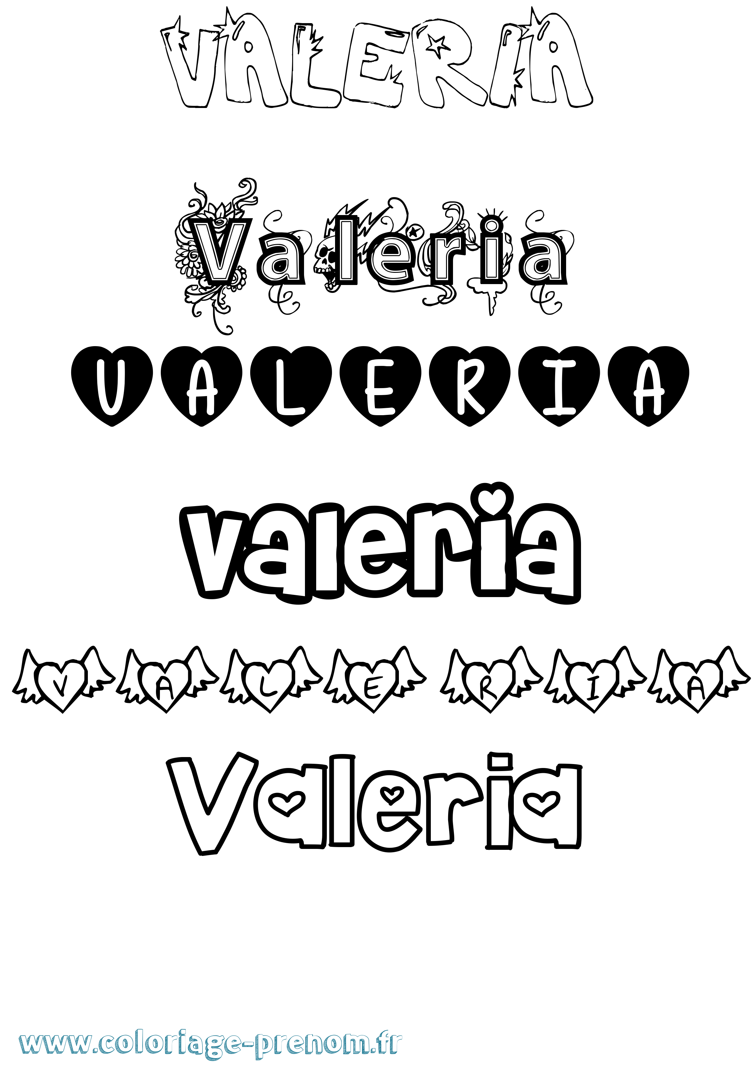 Coloriage prénom Valeria Girly