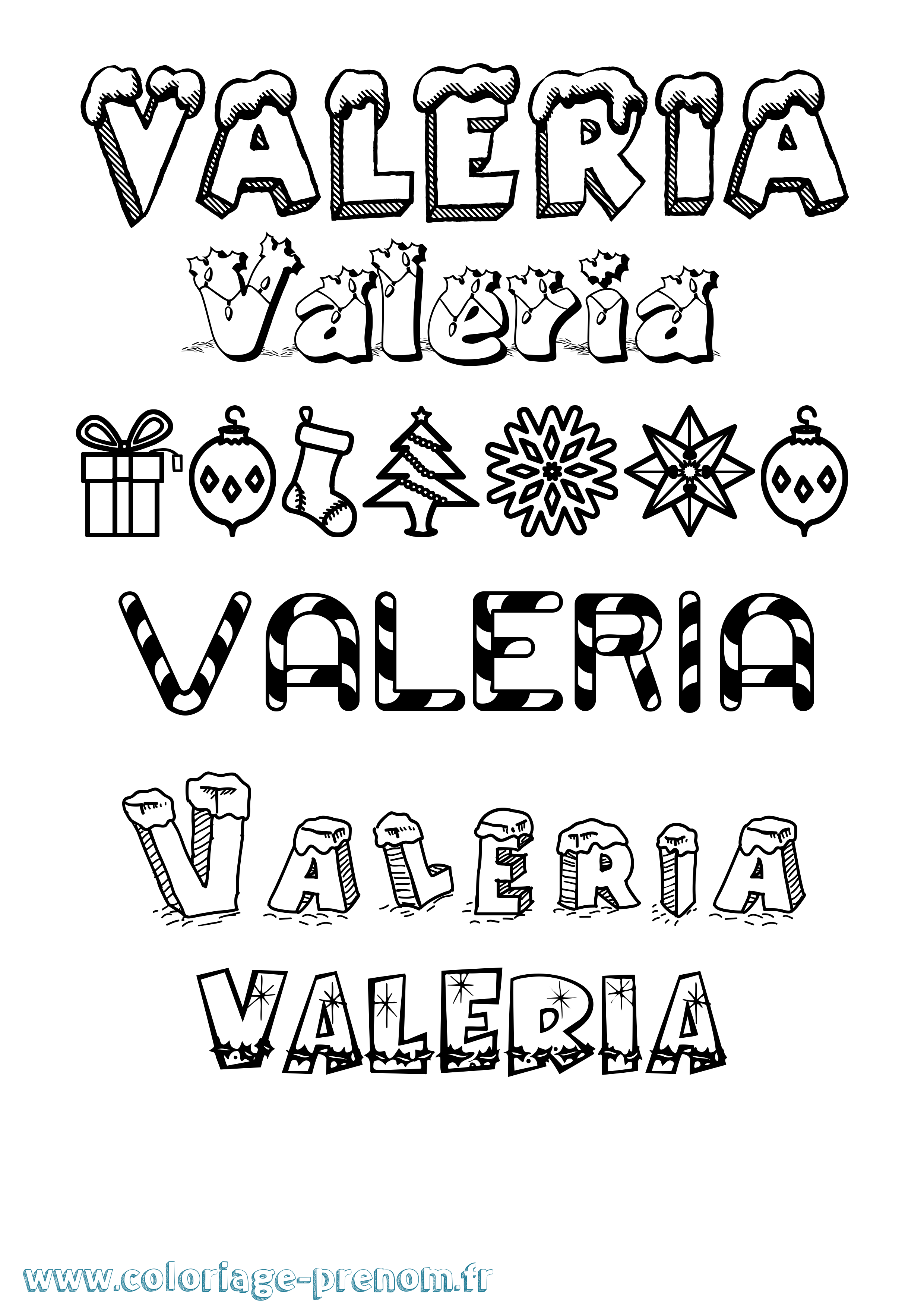Coloriage prénom Valeria Noël