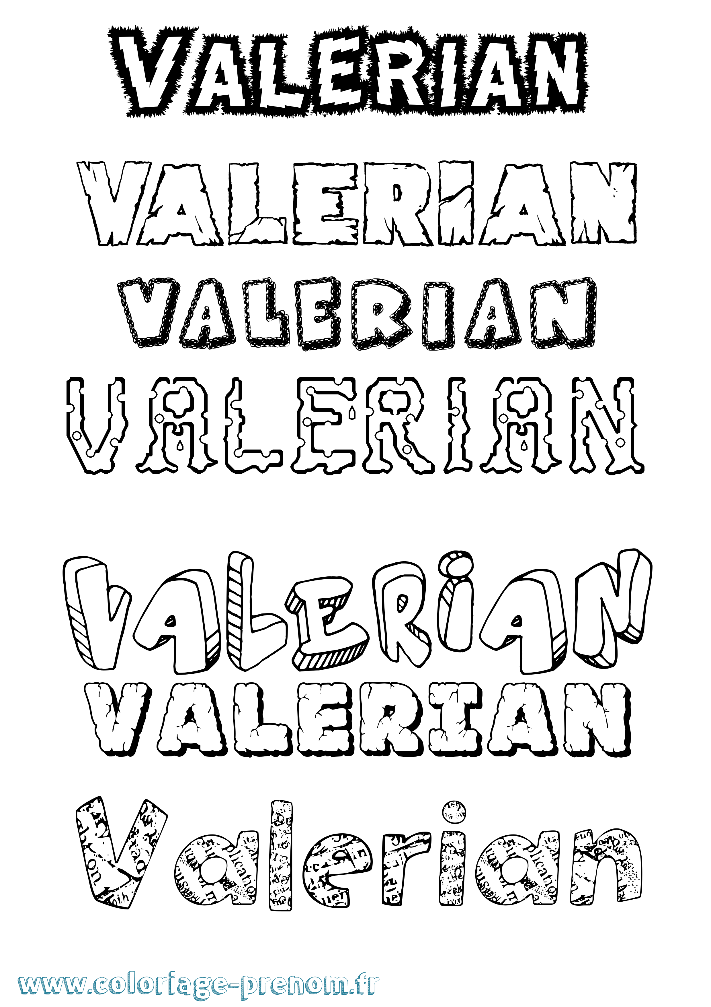 Coloriage prénom Valerian Destructuré