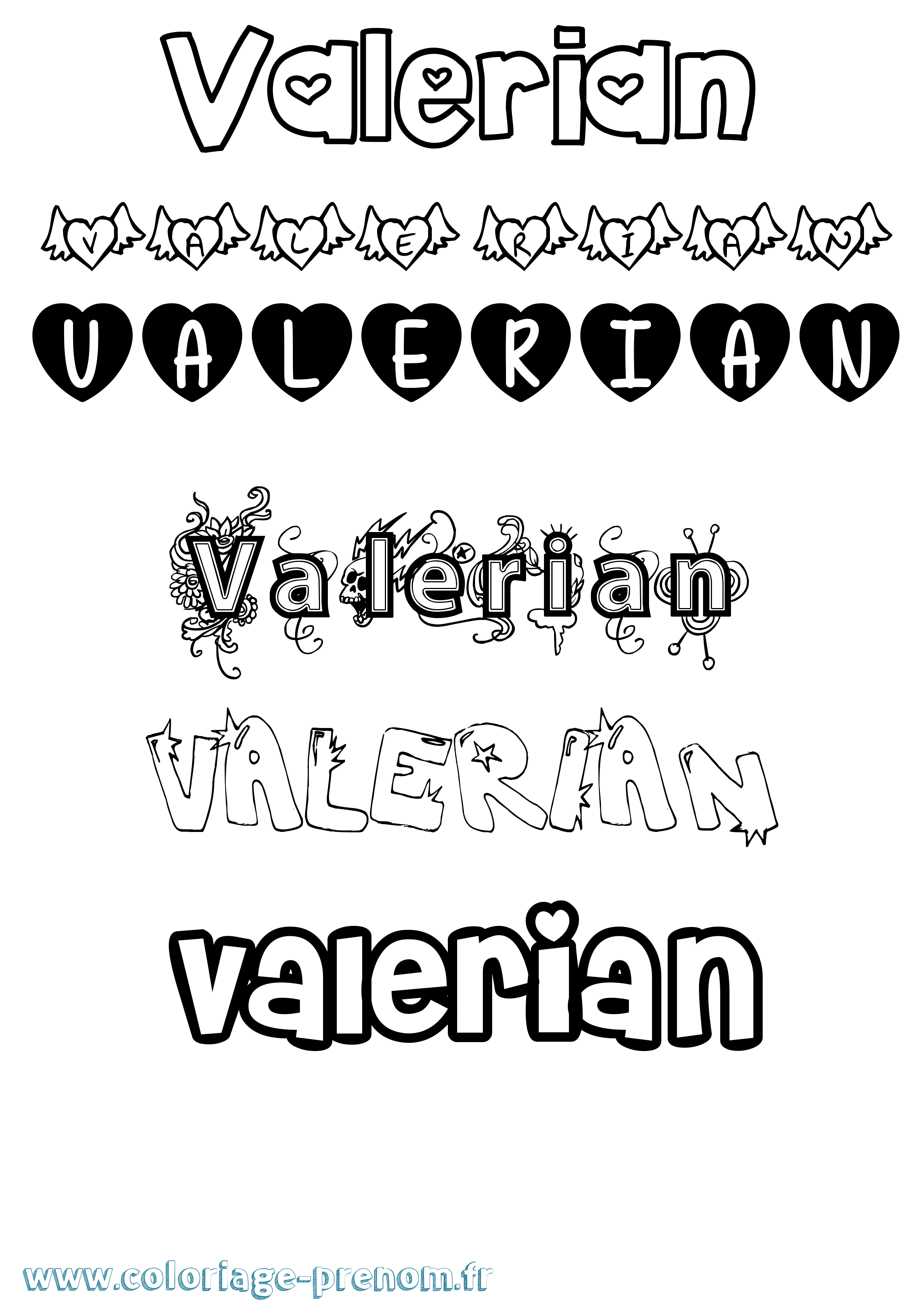 Coloriage prénom Valerian Girly